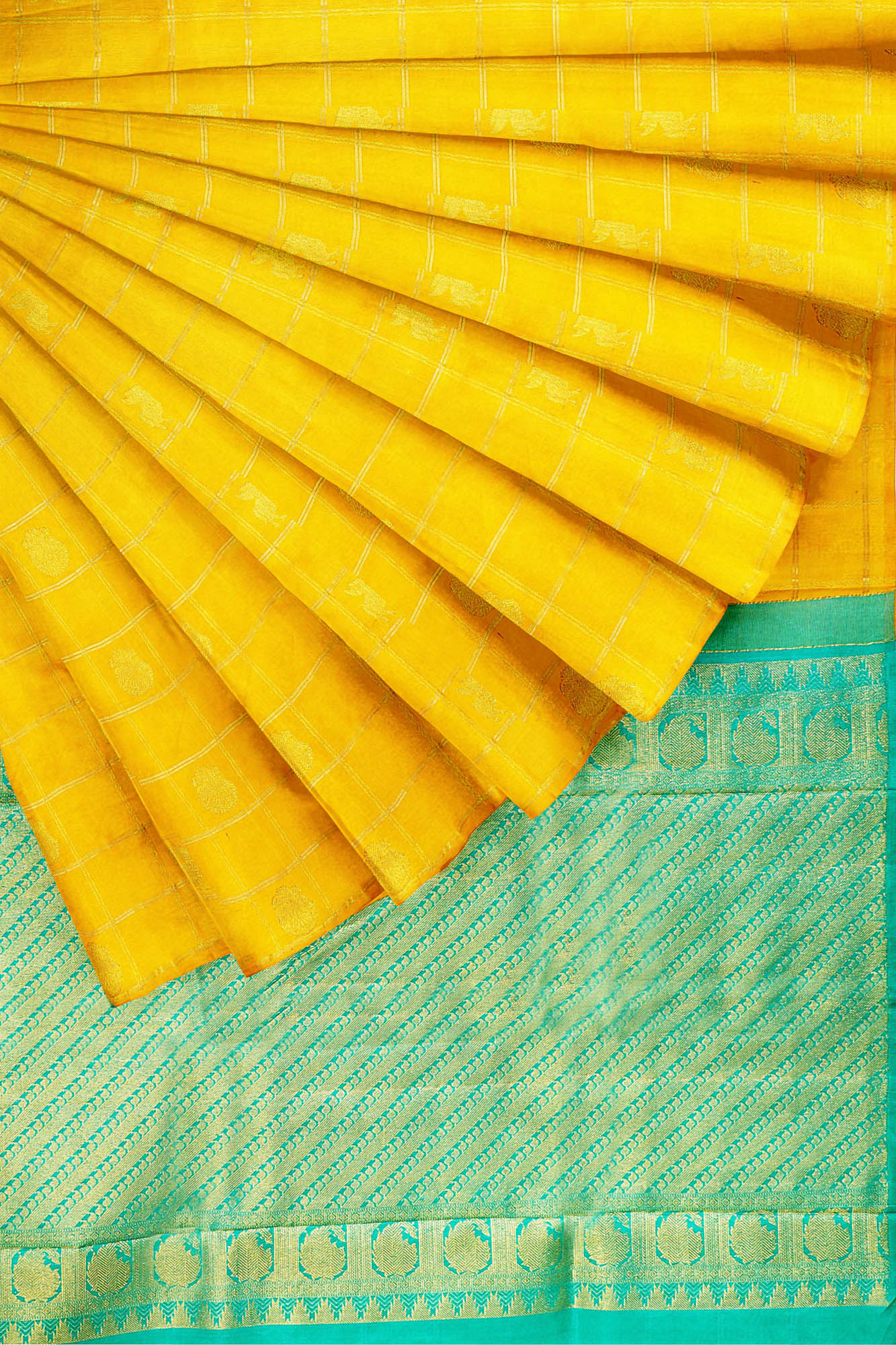 sri kumaran stores kanchipuram silk saree yellow saree with yellow border 4