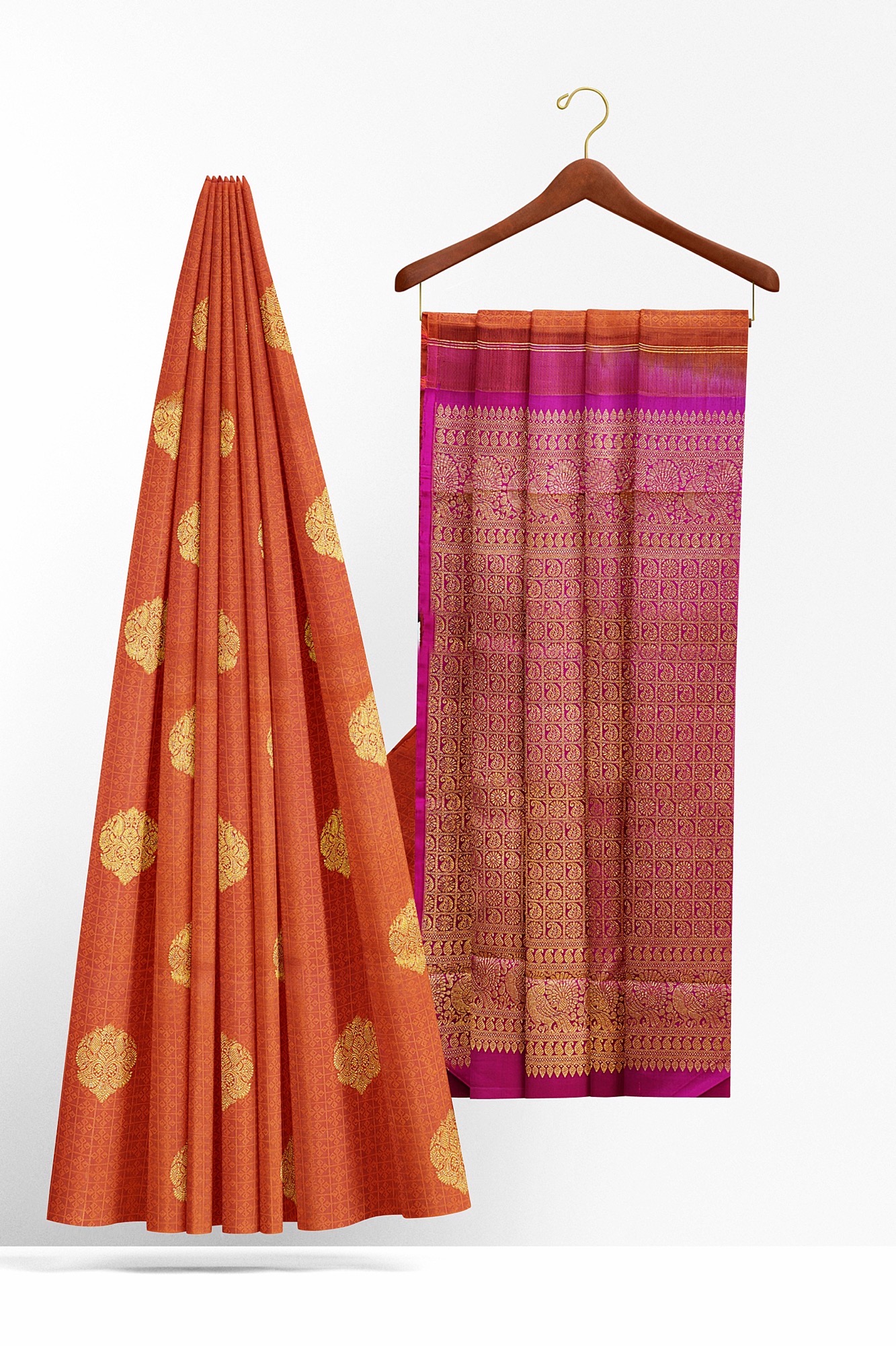 sri kumaran stores kanchipuram silk saree biscuit brown saree with brown border 3