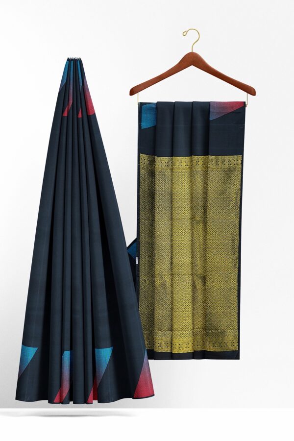 sri kumaran stores kanchipuram silk saree black saree with black border 3