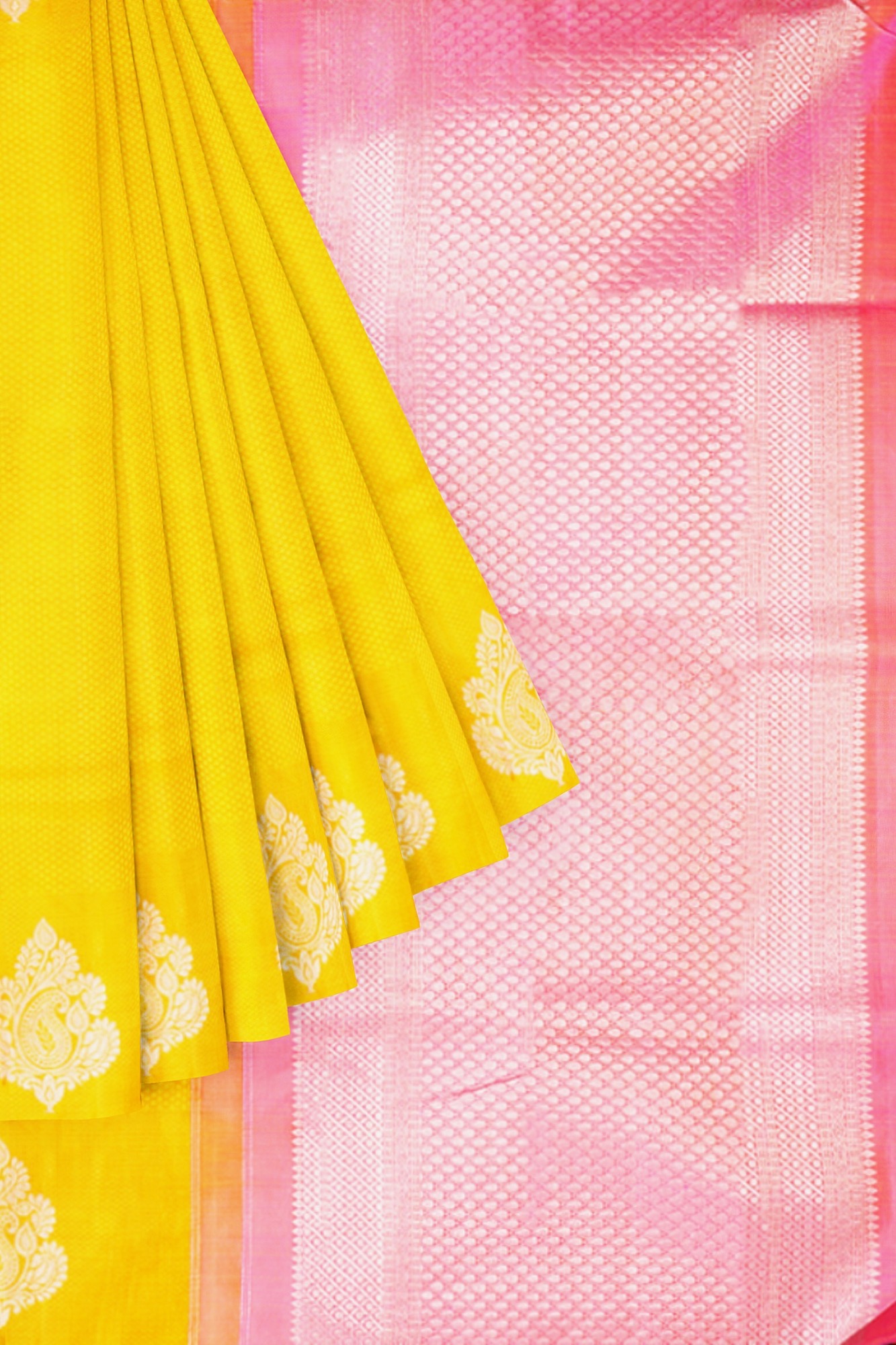 sri kumaran stores kanchipuram silk saree bright yellow saree with yellow border 1