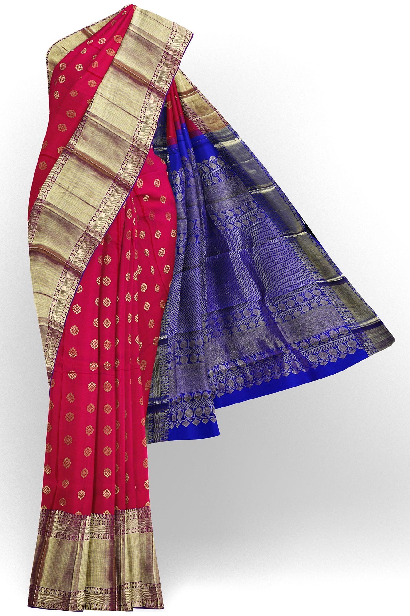 sri kumaran stores kanchipuram silk saree dark blue saree with golden blue border 1 2
