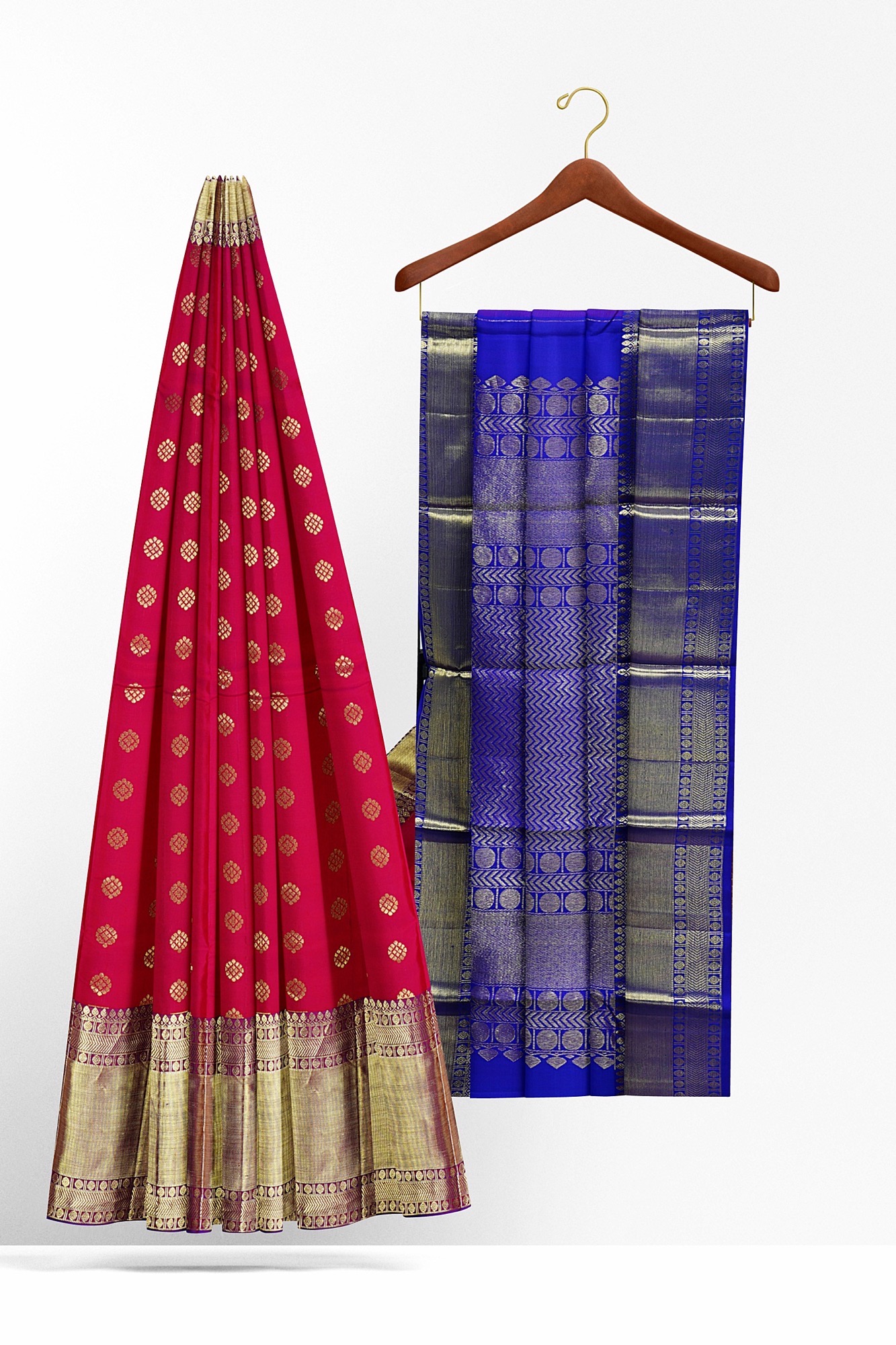 sri kumaran stores kanchipuram silk saree dark blue saree with golden blue border 1 3