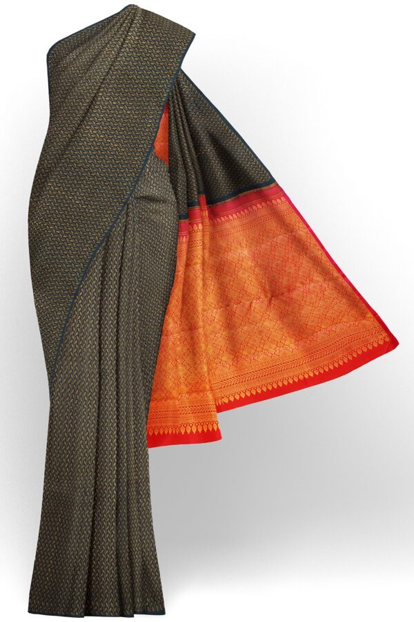 sri kumaran stores kanchipuram silk saree dark green saree with dark green border 2