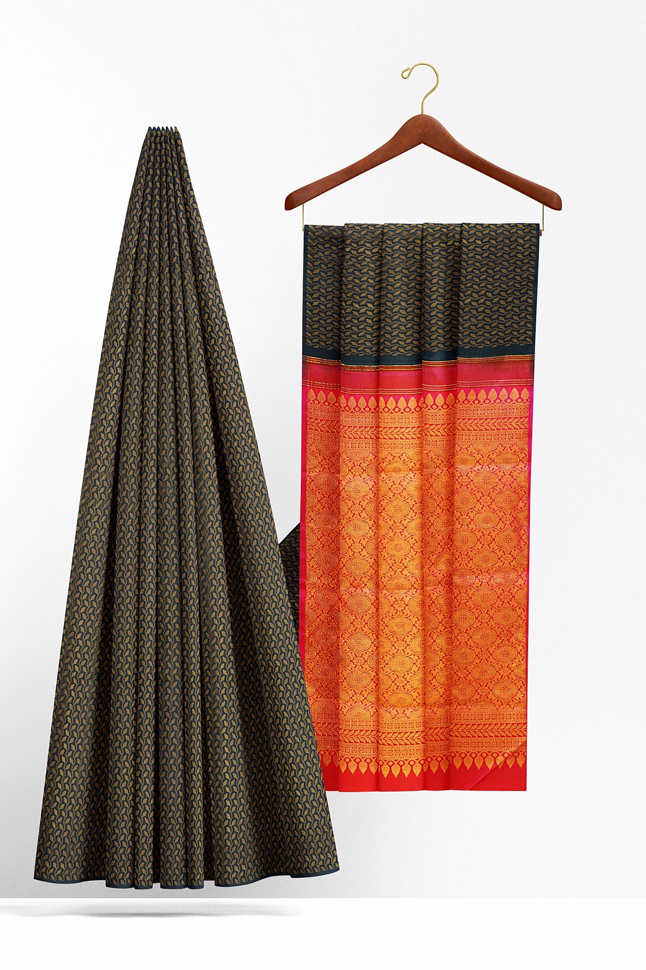 sri kumaran stores kanchipuram silk saree dark green saree with dark green border 3