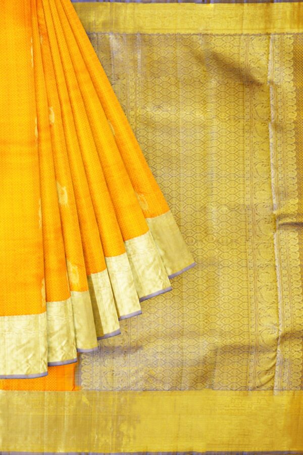sri kumaran stores kanchipuram silk saree golden yellow saree with golden colour border 1