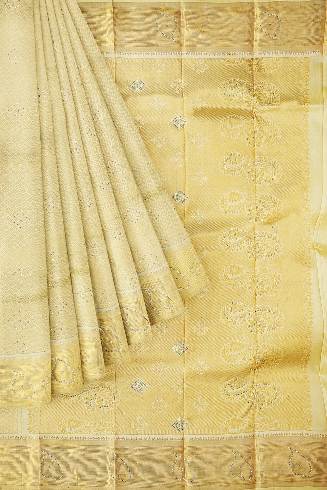 sri kumaran stores kanchipuram silk saree golden yellow saree with golden yellow border 1 1
