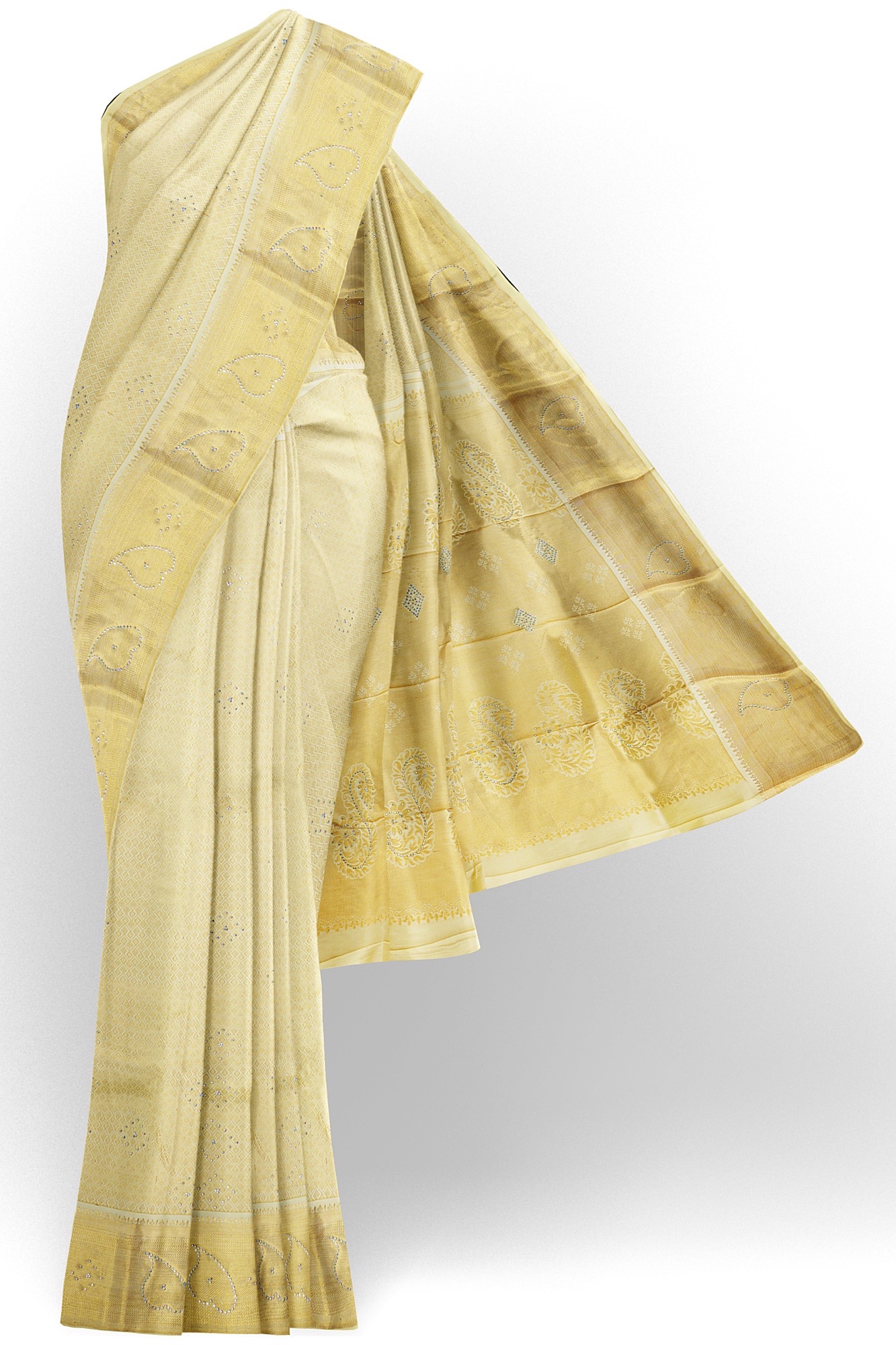 sri kumaran stores kanchipuram silk saree golden yellow saree with golden yellow border 1 2