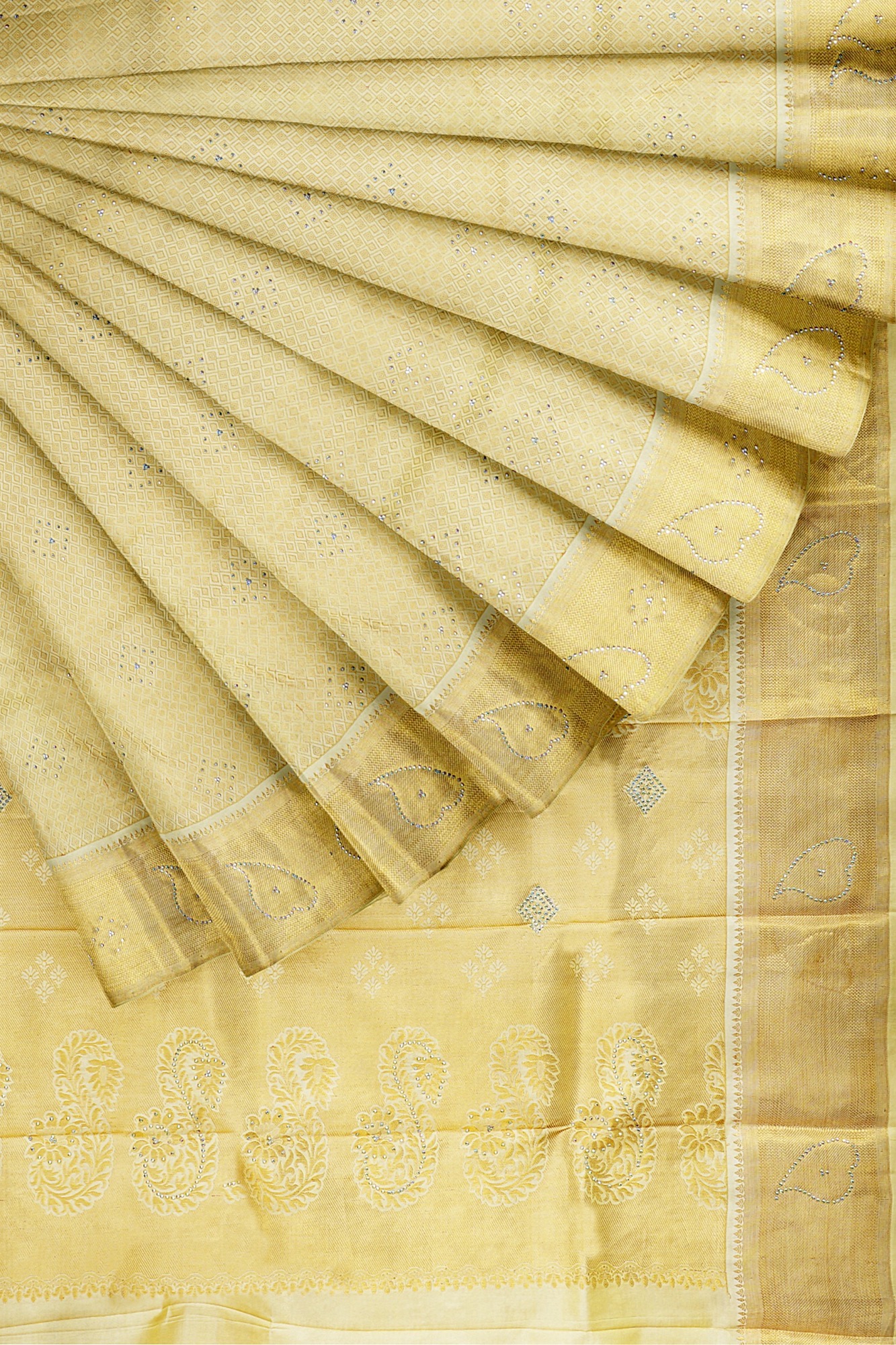 sri kumaran stores kanchipuram silk saree golden yellow saree with golden yellow border 1 4
