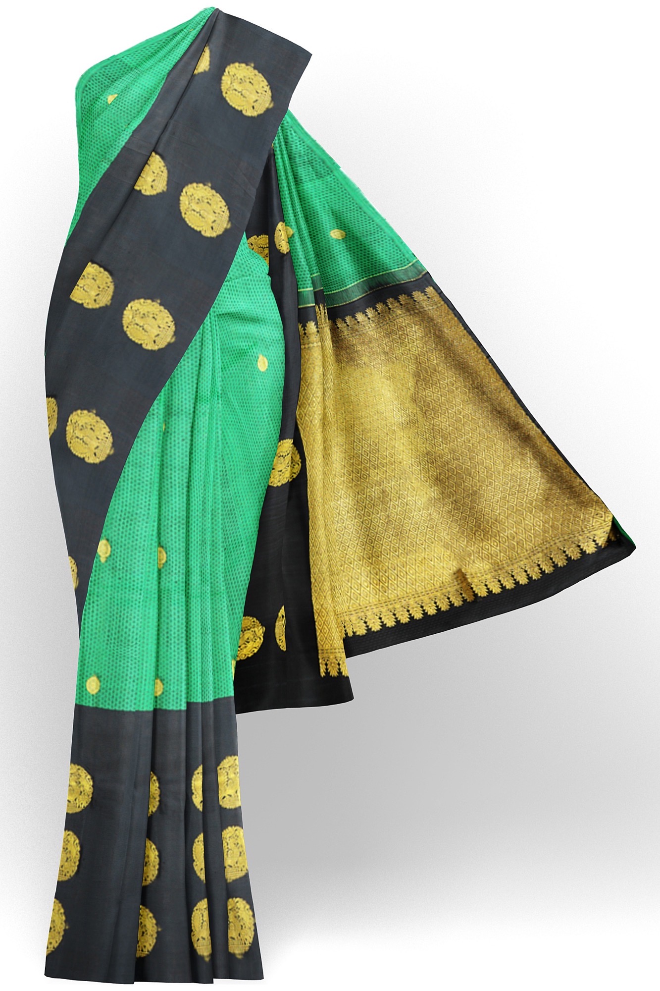 sri kumaran stores kanchipuram silk saree green saree with black border 2