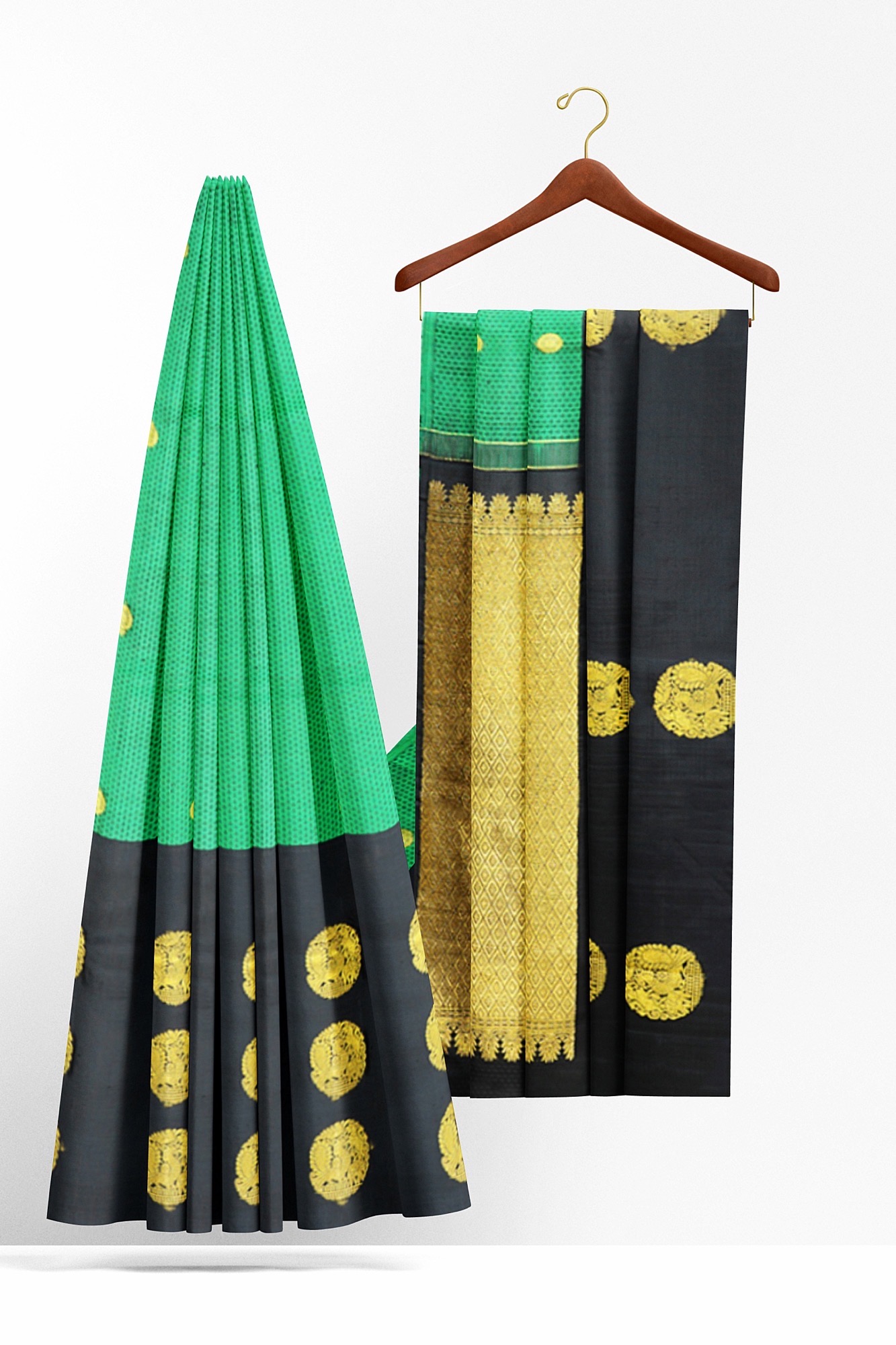 sri kumaran stores kanchipuram silk saree green saree with black border 3