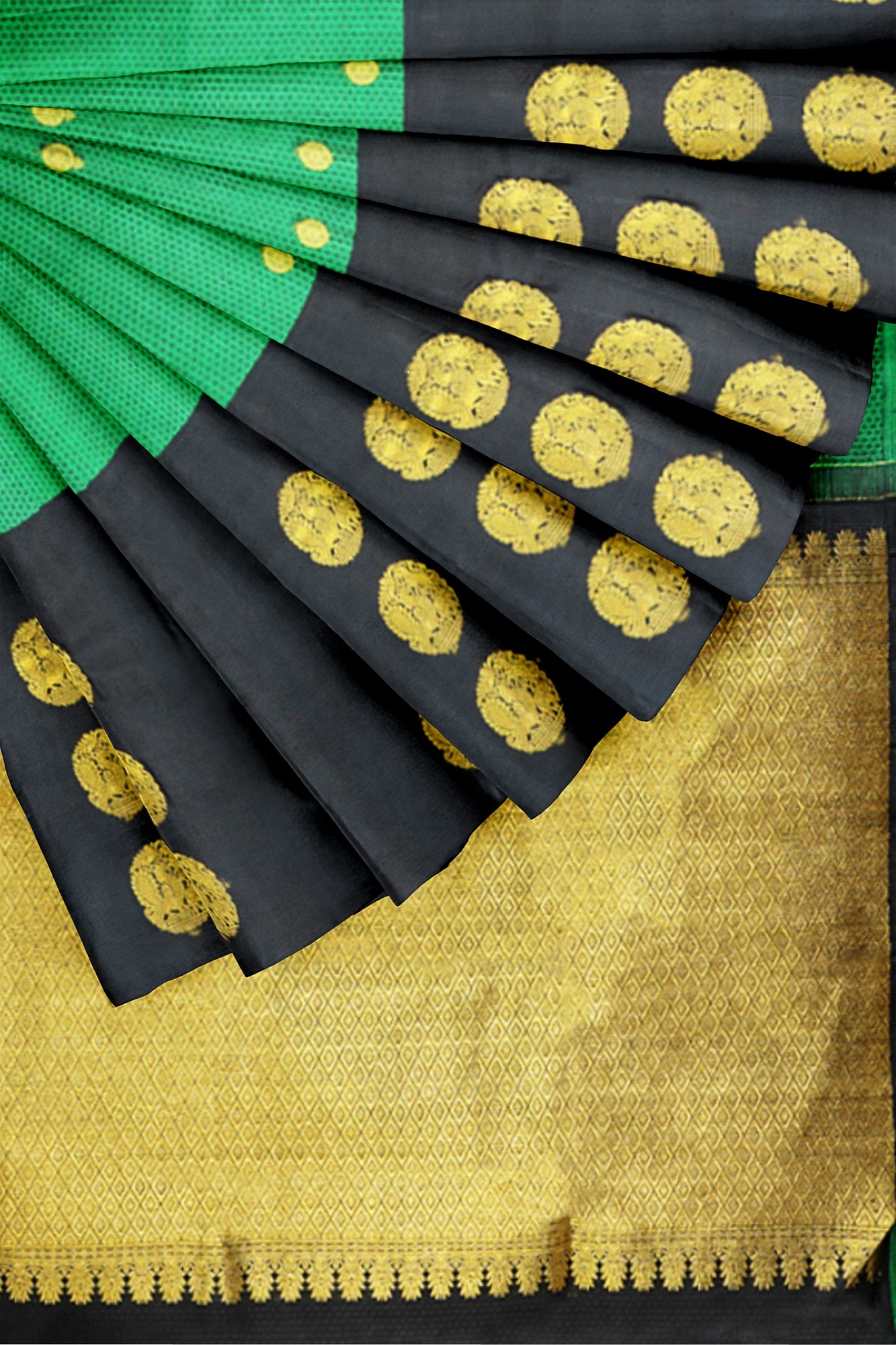 sri kumaran stores kanchipuram silk saree green saree with black border 4