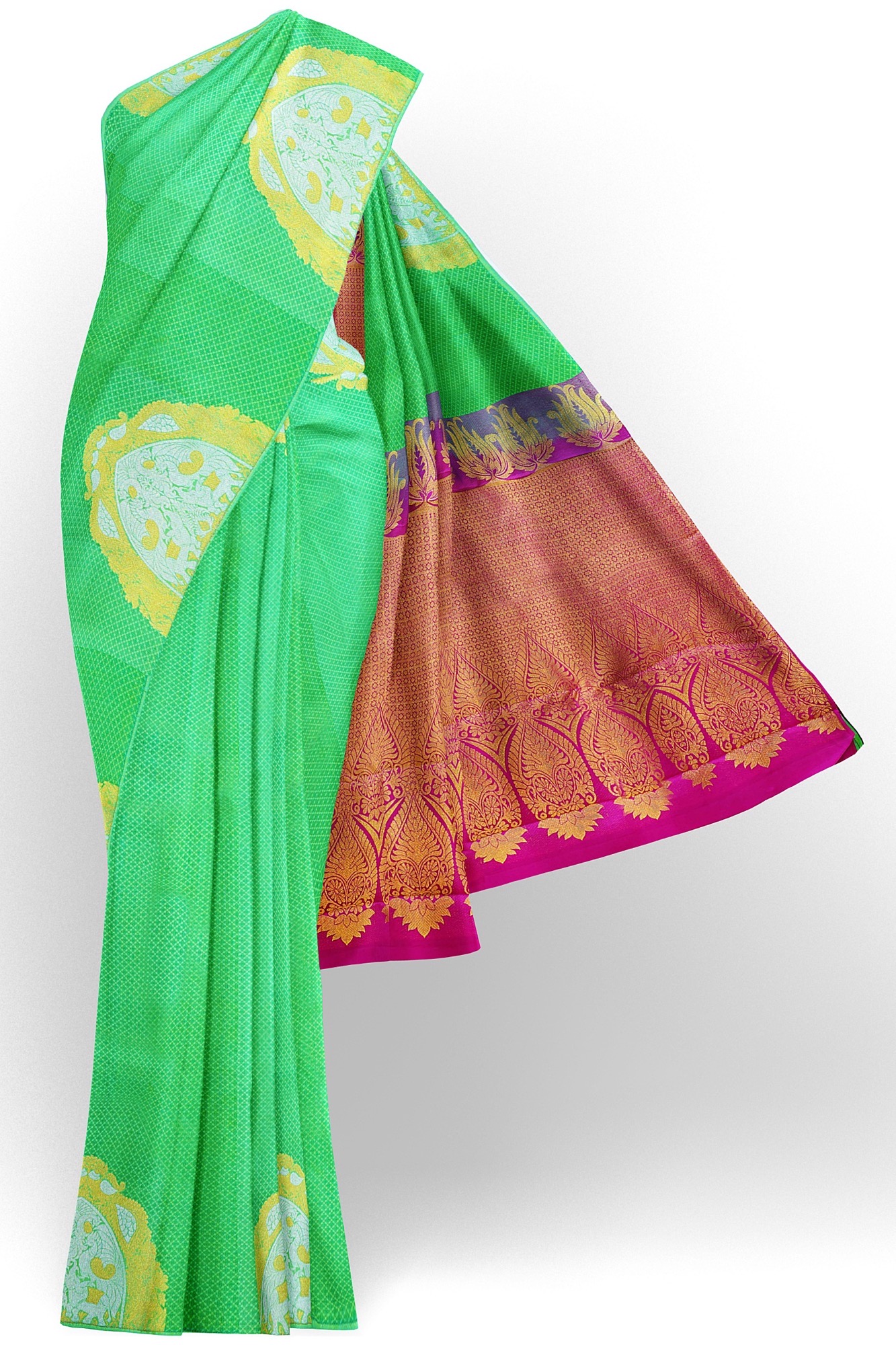 sri kumaran stores kanchipuram silk saree green saree with green border 2