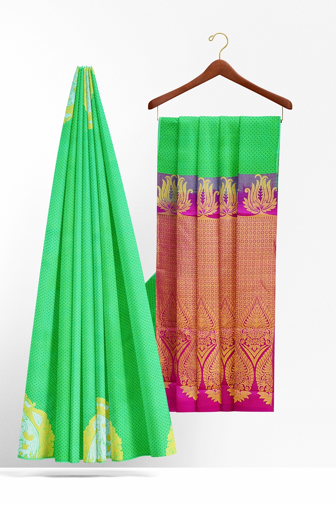 sri kumaran stores kanchipuram silk saree green saree with green border 3