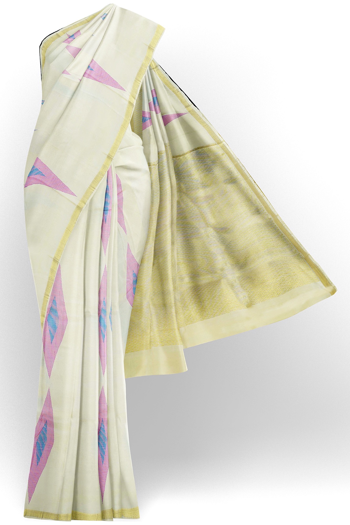 sri kumaran stores kanchipuram silk saree half white saree with golden border 2