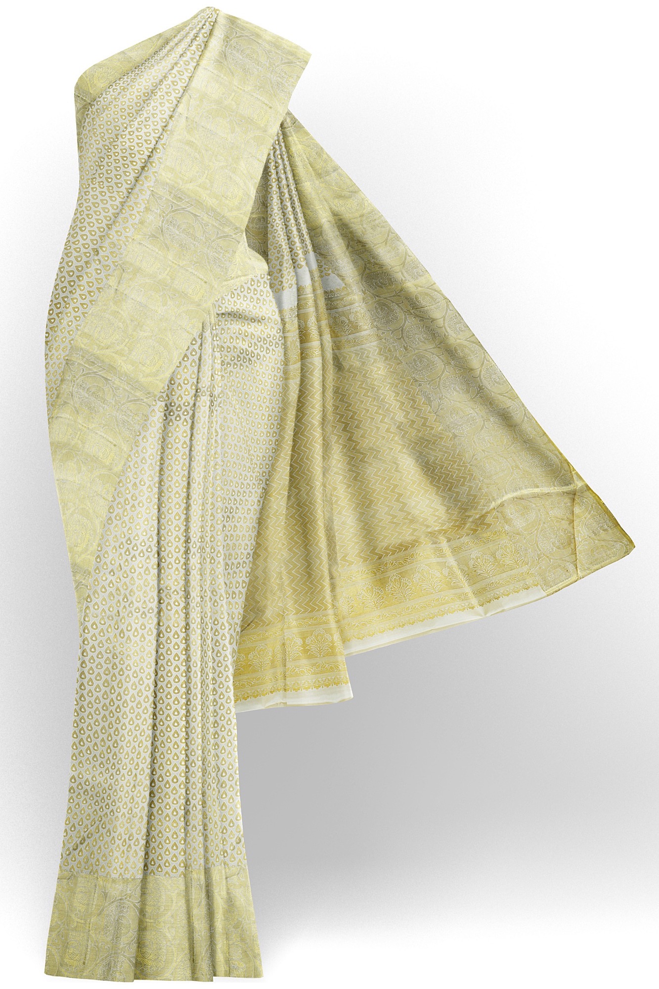 sri kumaran stores kanchipuram silk saree half white saree with white border 3 2