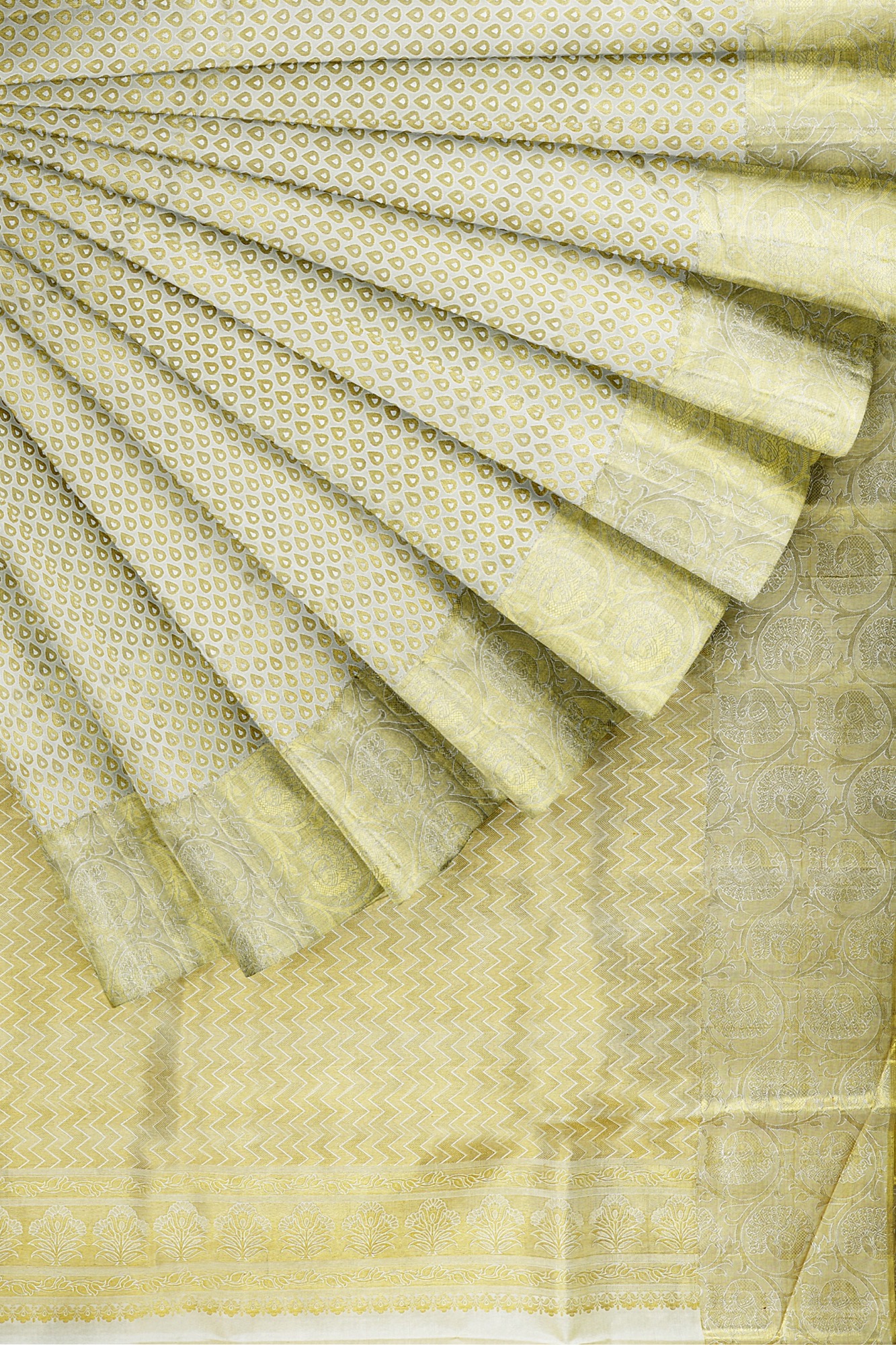 sri kumaran stores kanchipuram silk saree half white saree with white border 3 4