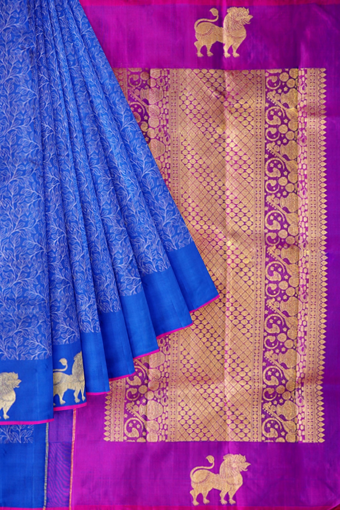 sri kumaran stores kanchipuram silk saree ink blue saree with blue border 1