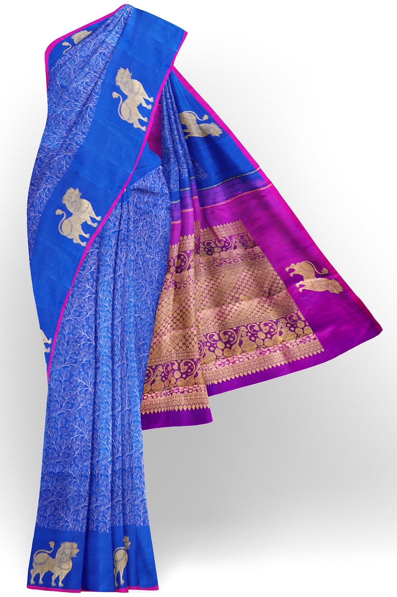 sri kumaran stores kanchipuram silk saree ink blue saree with blue border 2