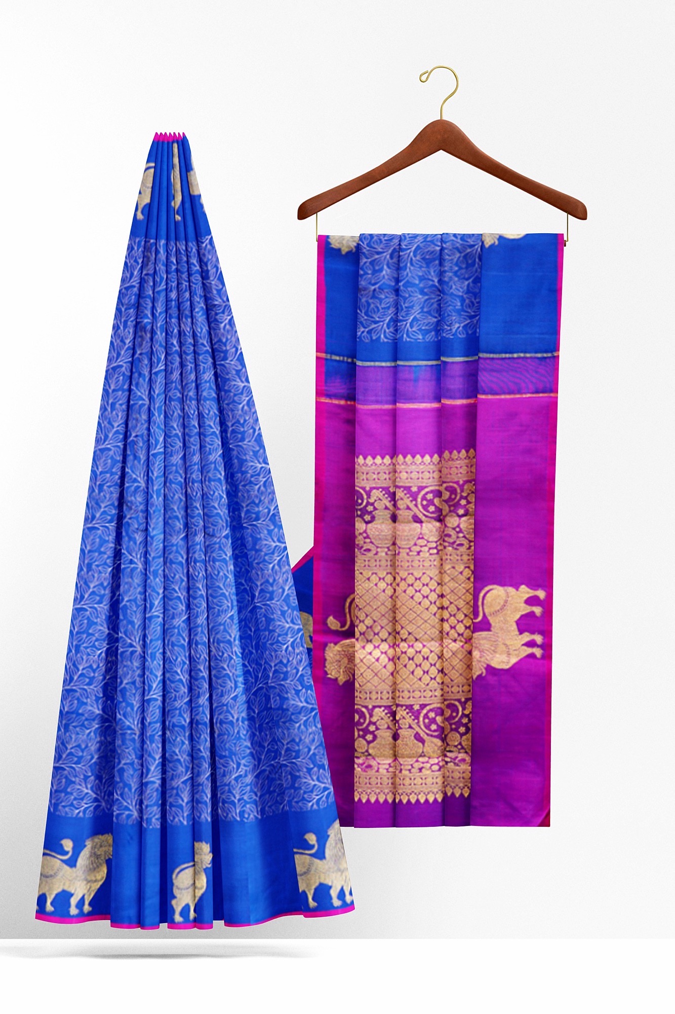sri kumaran stores kanchipuram silk saree ink blue saree with blue border 3