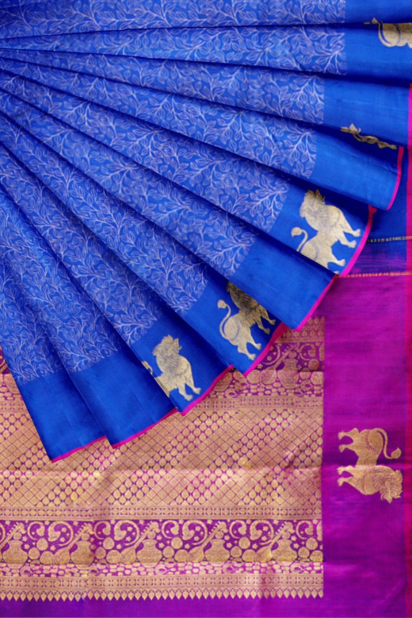 sri kumaran stores kanchipuram silk saree ink blue saree with blue border 4