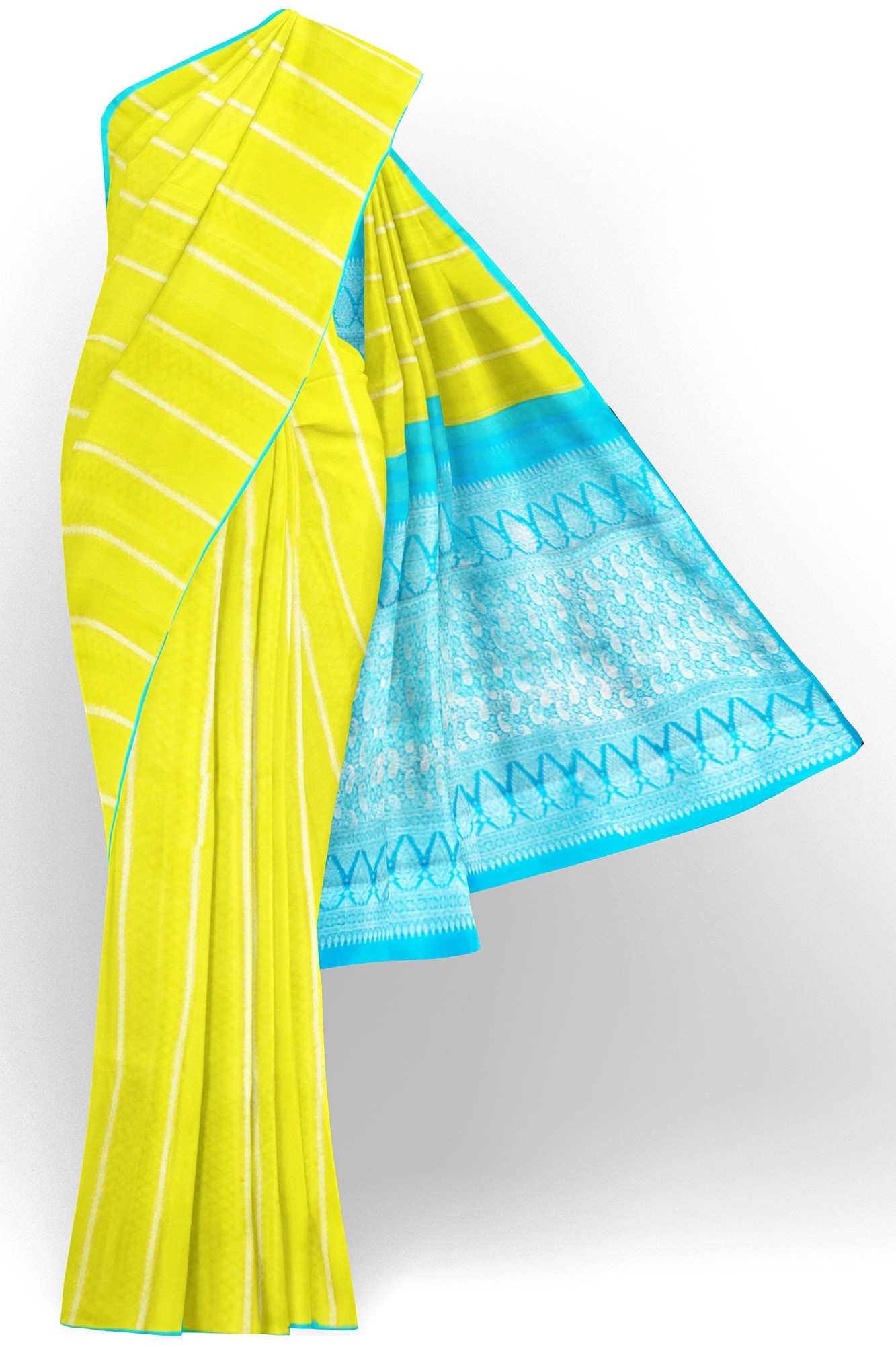sri kumaran stores kanchipuram silk saree lemon yellow saree with sky blue border 2