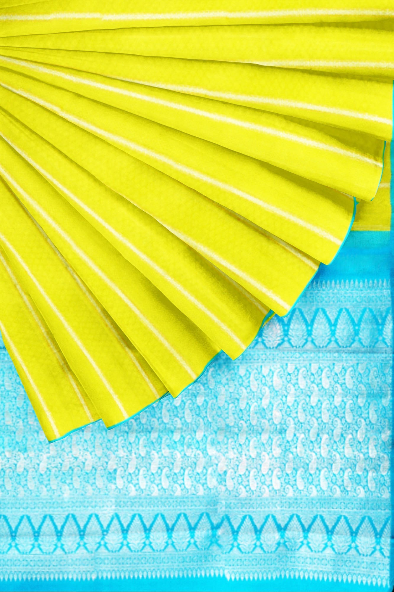 sri kumaran stores kanchipuram silk saree lemon yellow saree with sky blue border 4