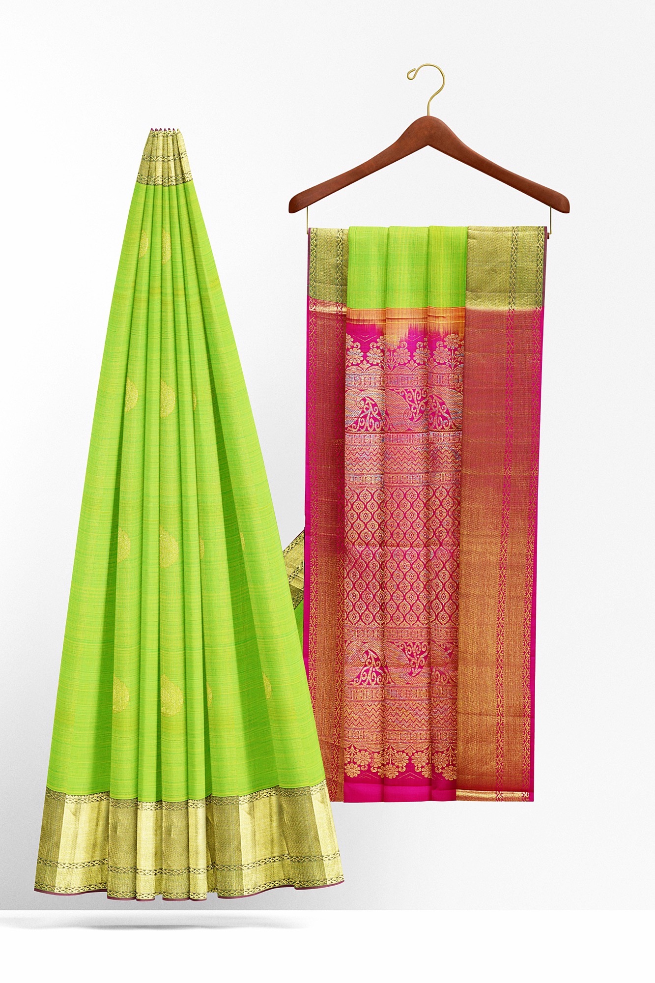 sri kumaran stores kanchipuram silk saree light green saree with golden colour border 3