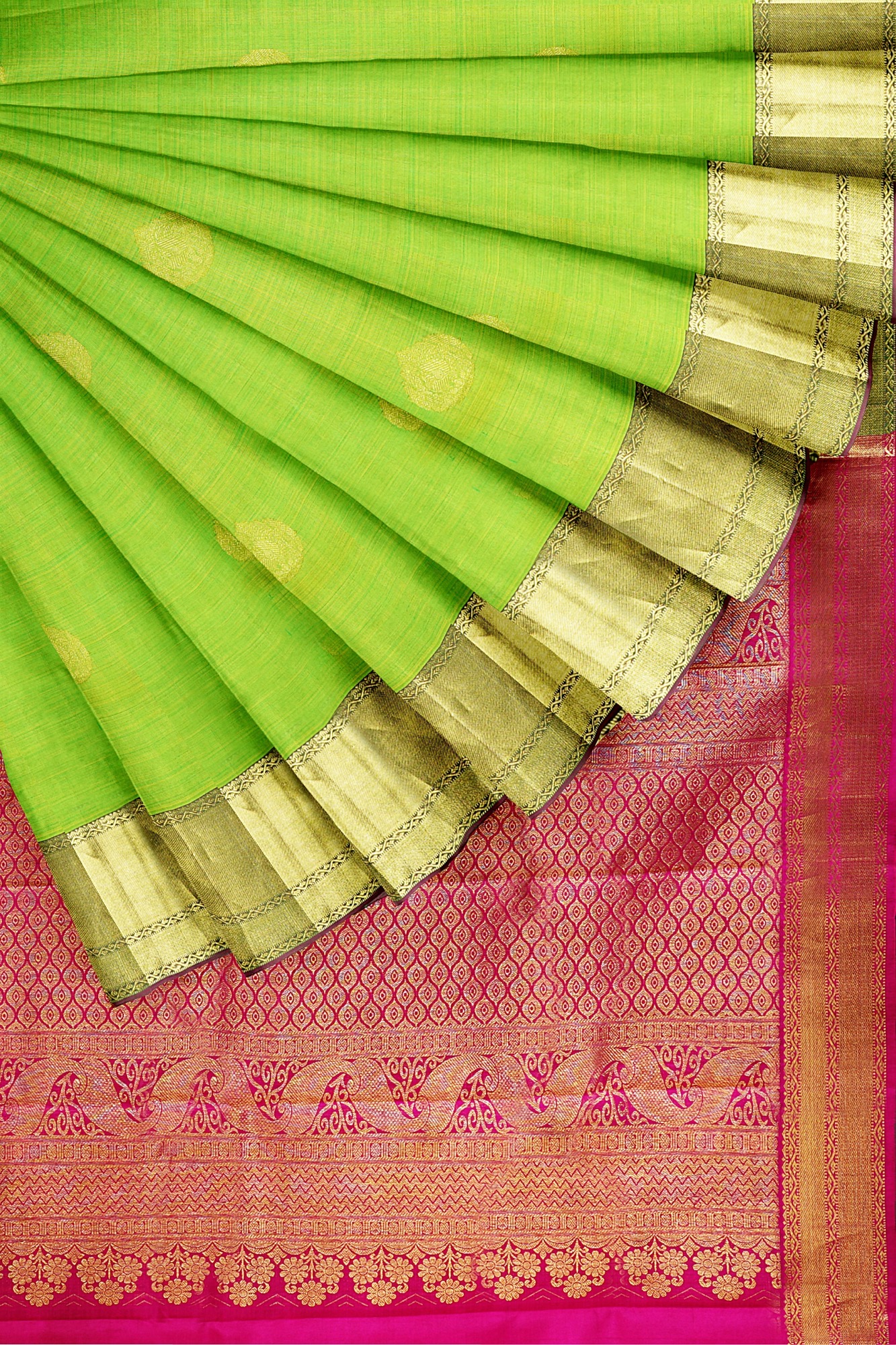 sri kumaran stores kanchipuram silk saree light green saree with golden colour border 4