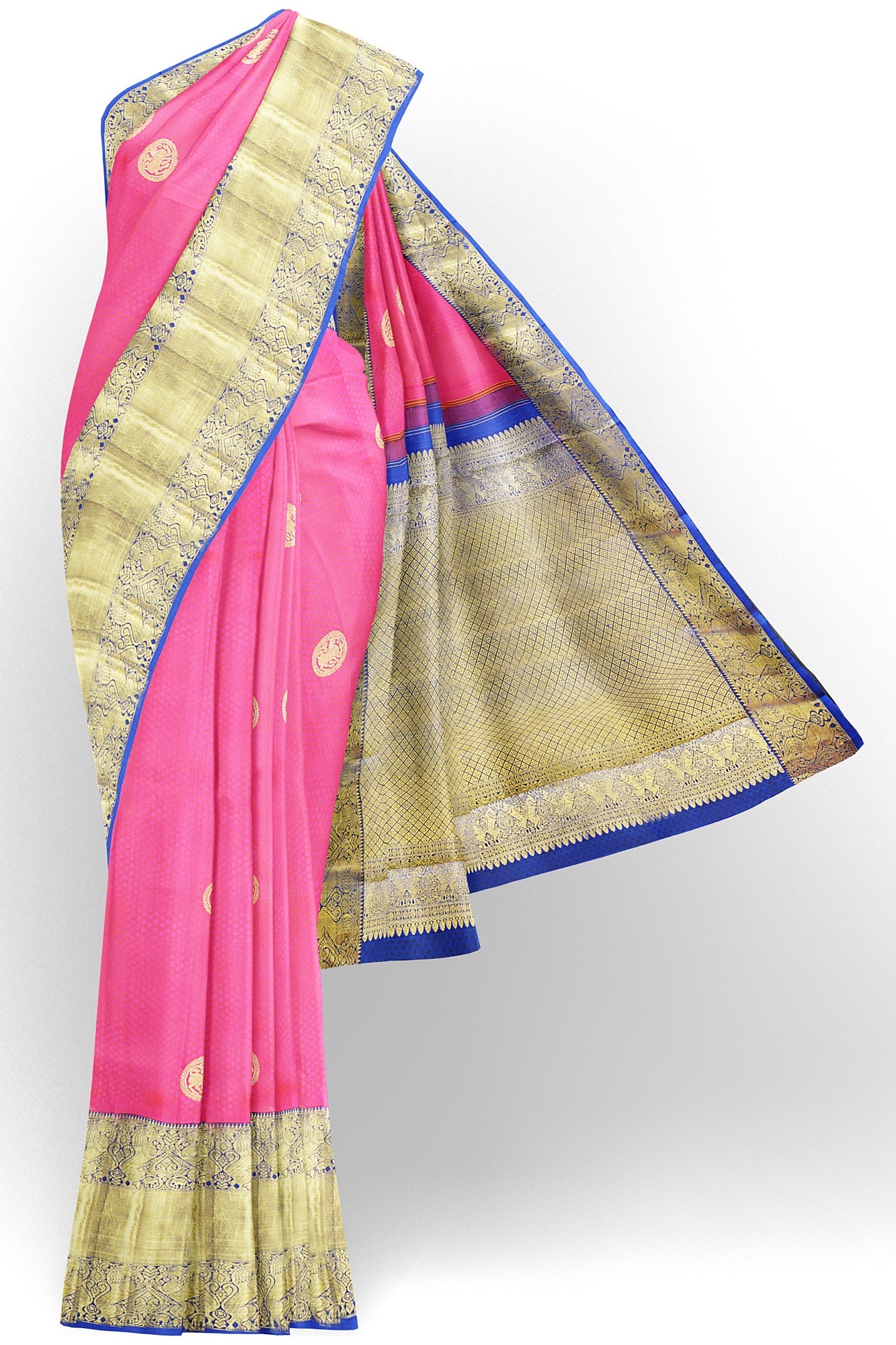 sri kumaran stores kanchipuram silk saree light pink saree with golden blue border 2