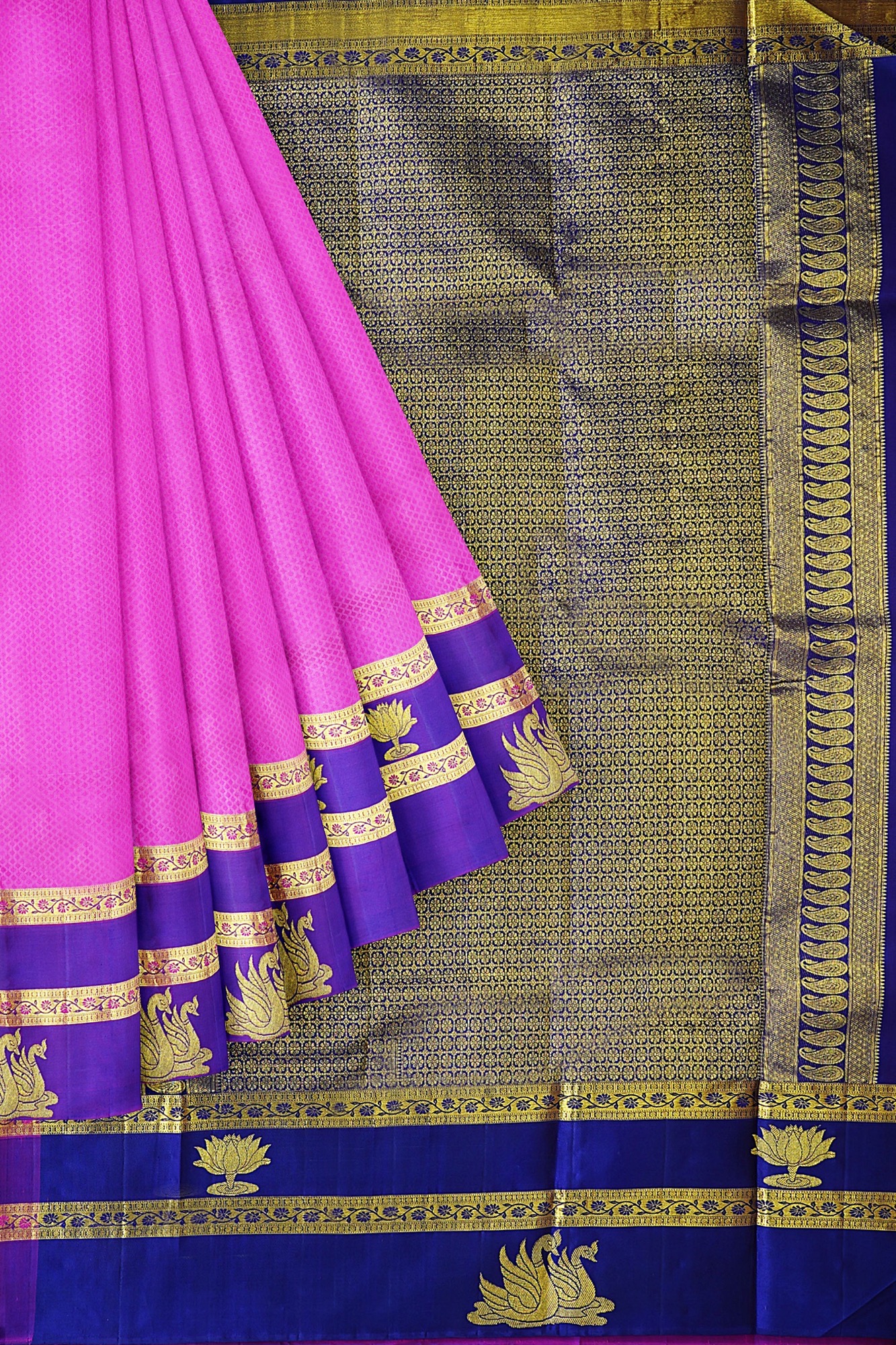 sri kumaran stores kanchipuram silk saree light pink saree with purple border 1