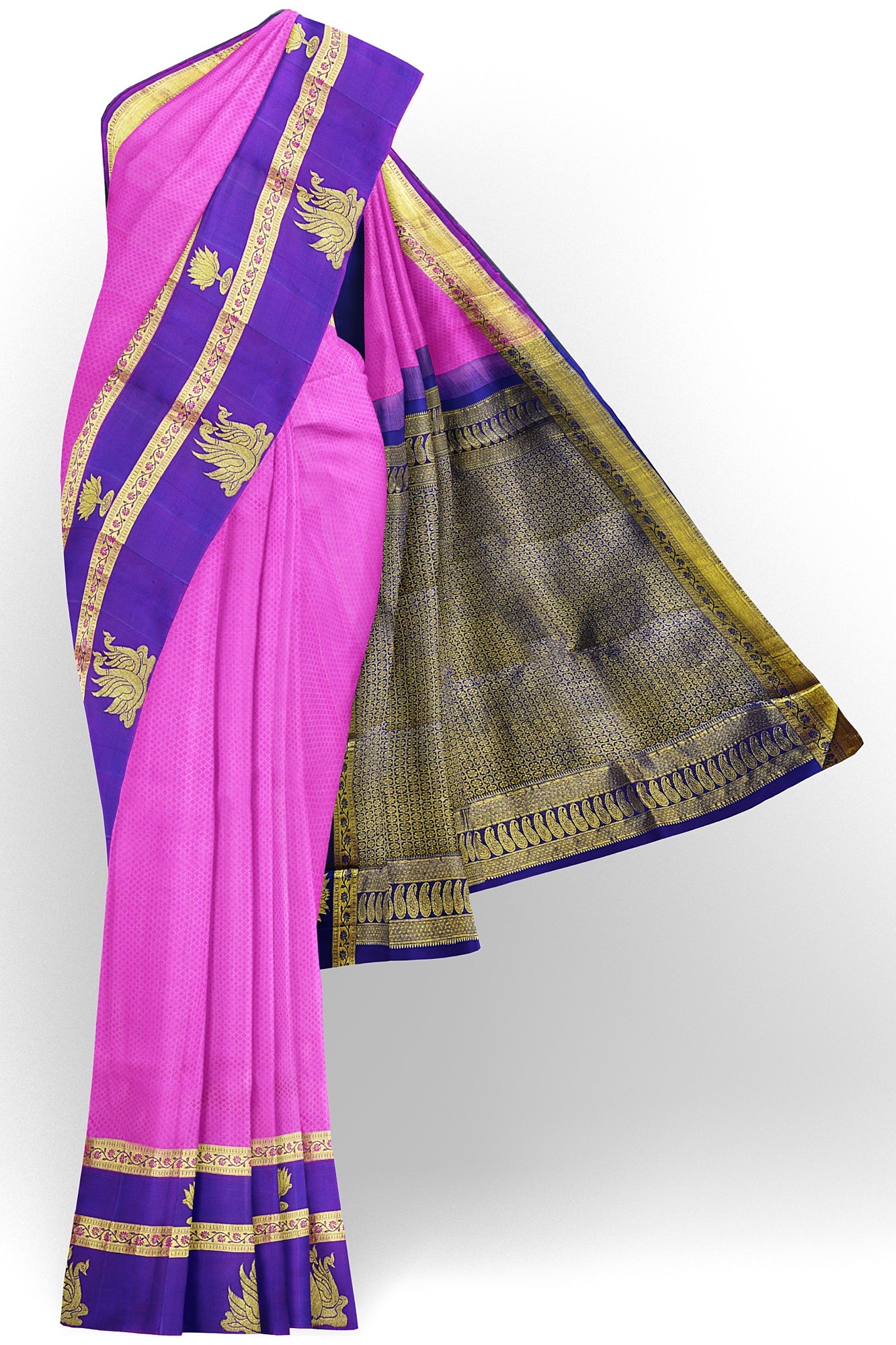 sri kumaran stores kanchipuram silk saree light pink saree with purple border 2