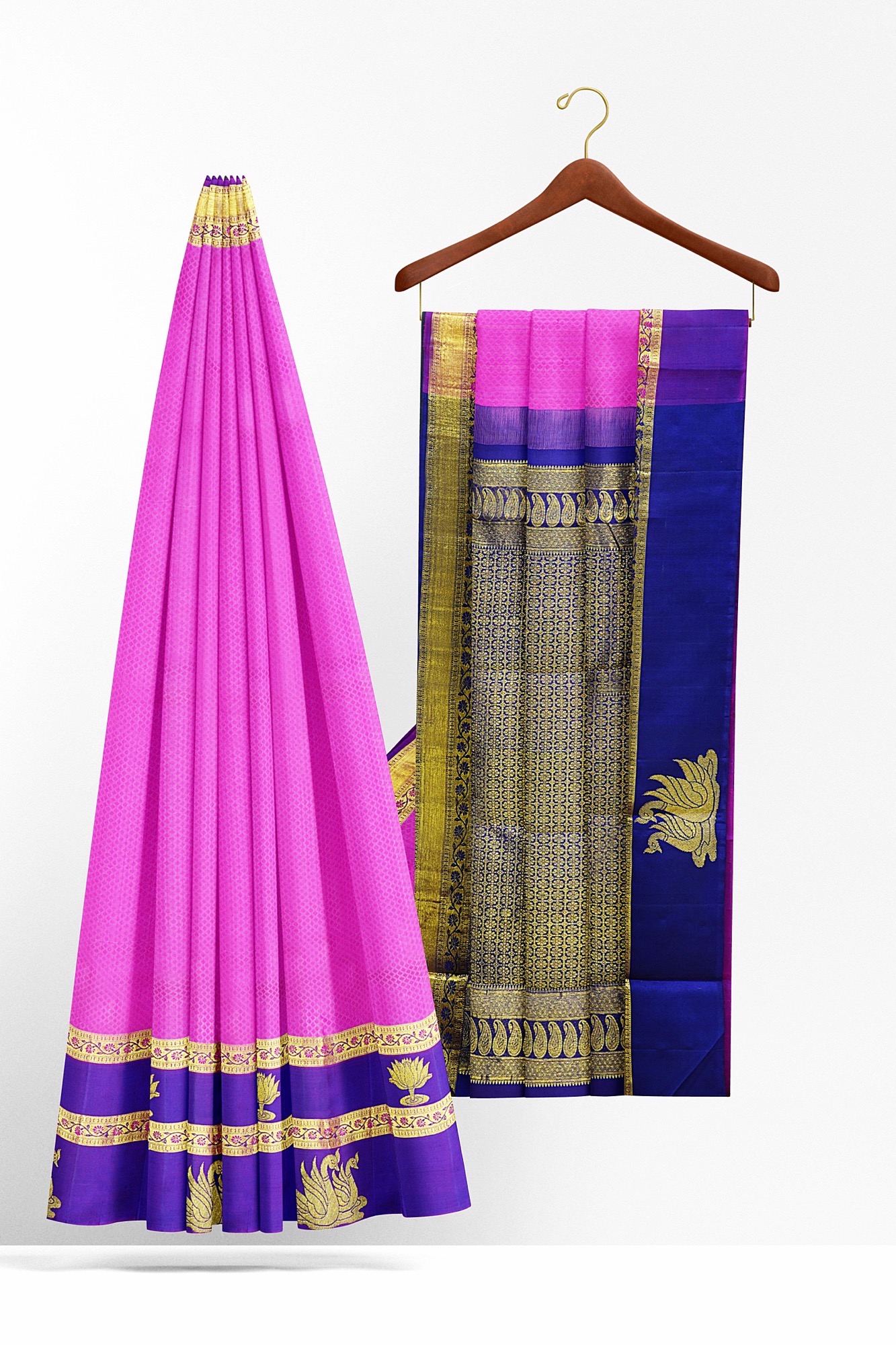 sri kumaran stores kanchipuram silk saree light pink saree with purple border 3