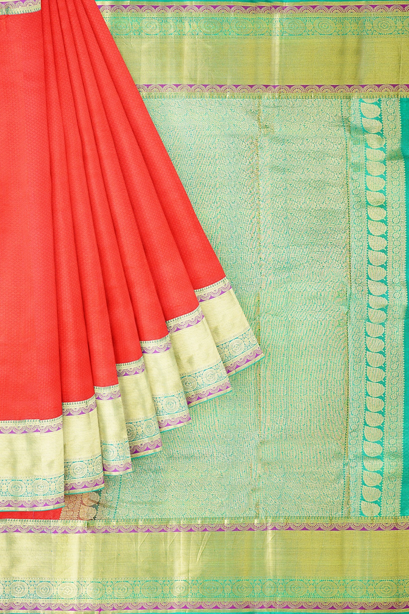 sri kumaran stores kanchipuram silk saree orange saree with light green border 2 1