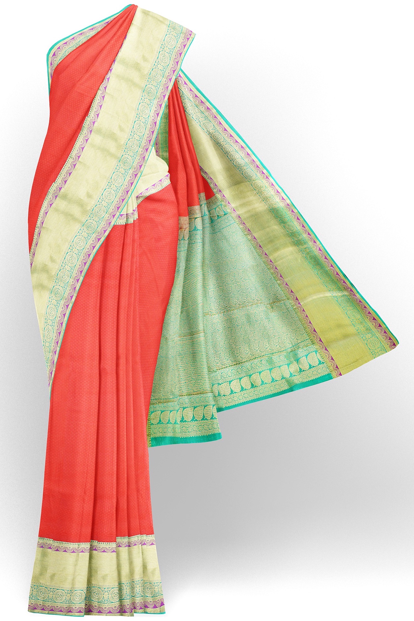 sri kumaran stores kanchipuram silk saree orange saree with light green border 2 2