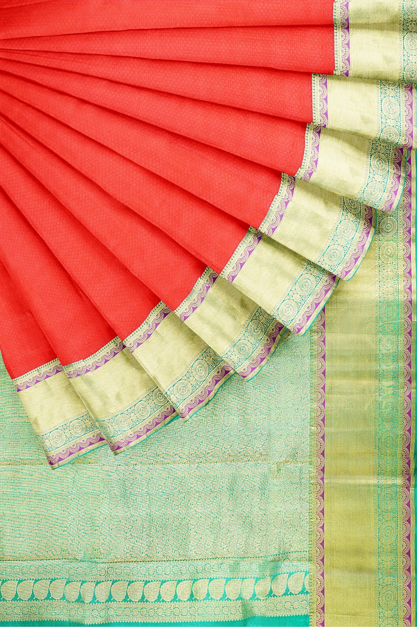 sri kumaran stores kanchipuram silk saree orange saree with light green border 2 4