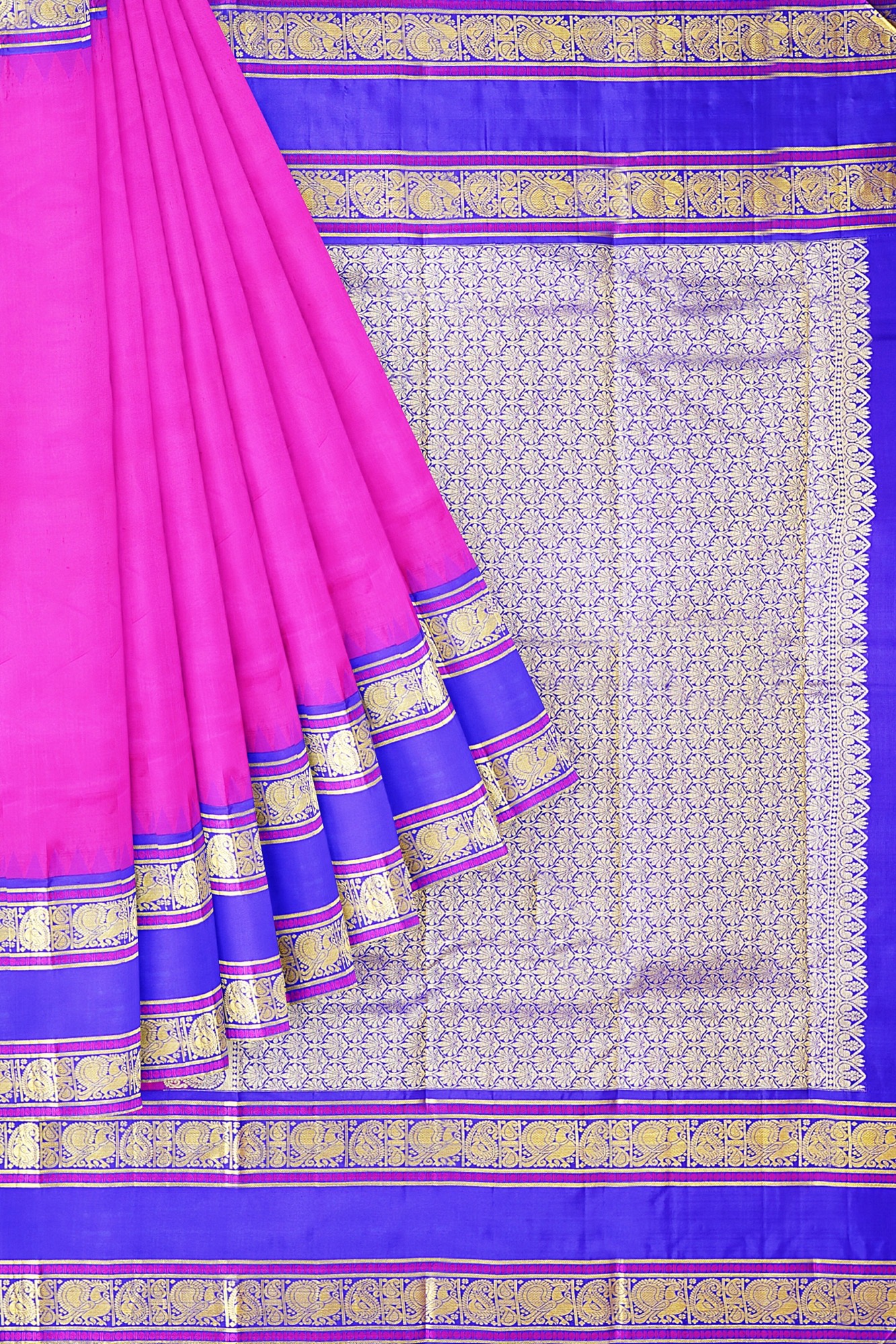 sri kumaran stores kanchipuram silk saree pink saree with blue border 2 1