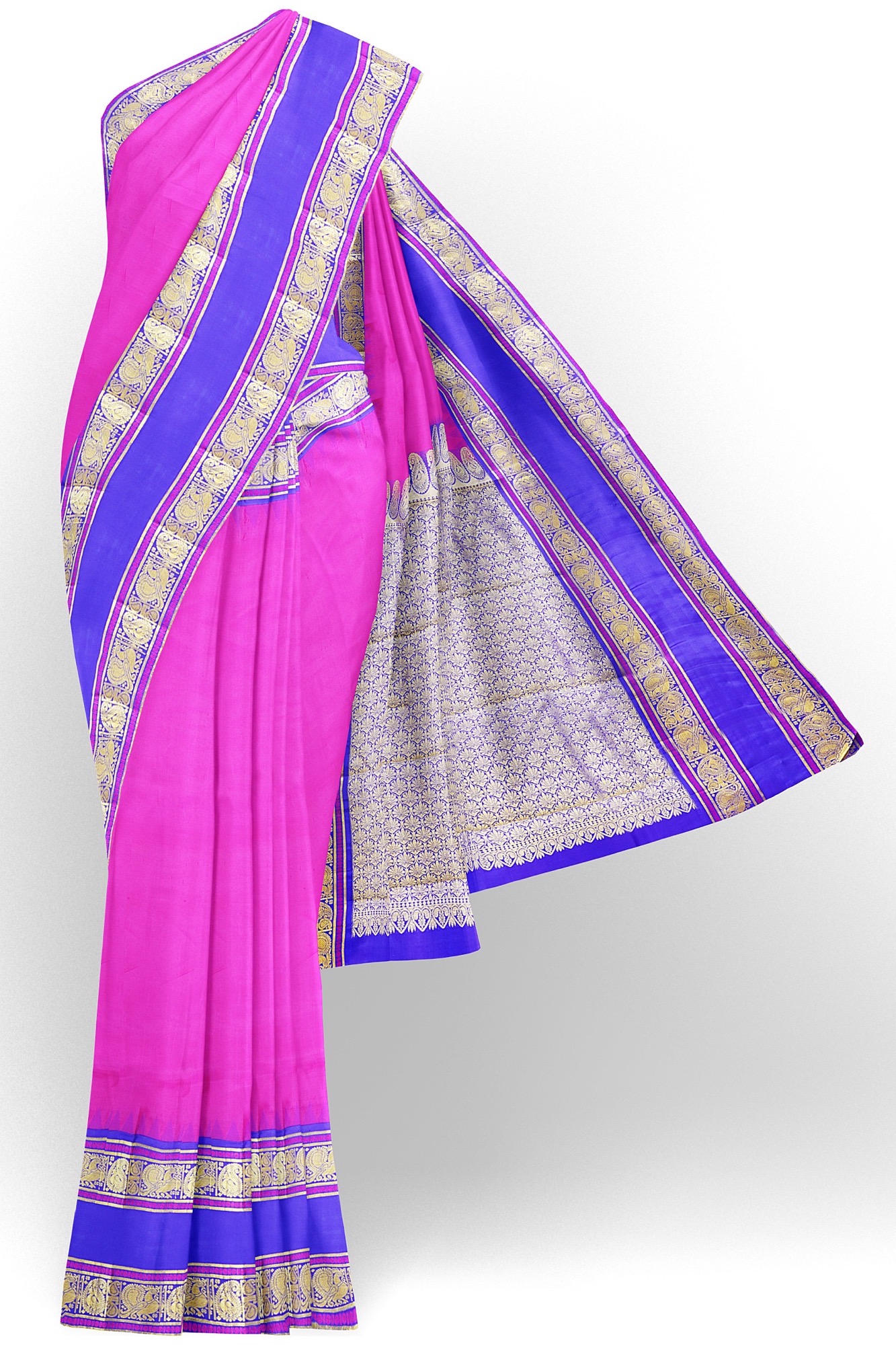 sri kumaran stores kanchipuram silk saree pink saree with blue border 2 2