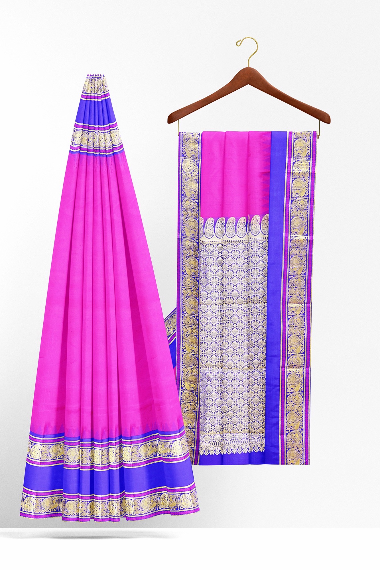 sri kumaran stores kanchipuram silk saree pink saree with blue border 2 3