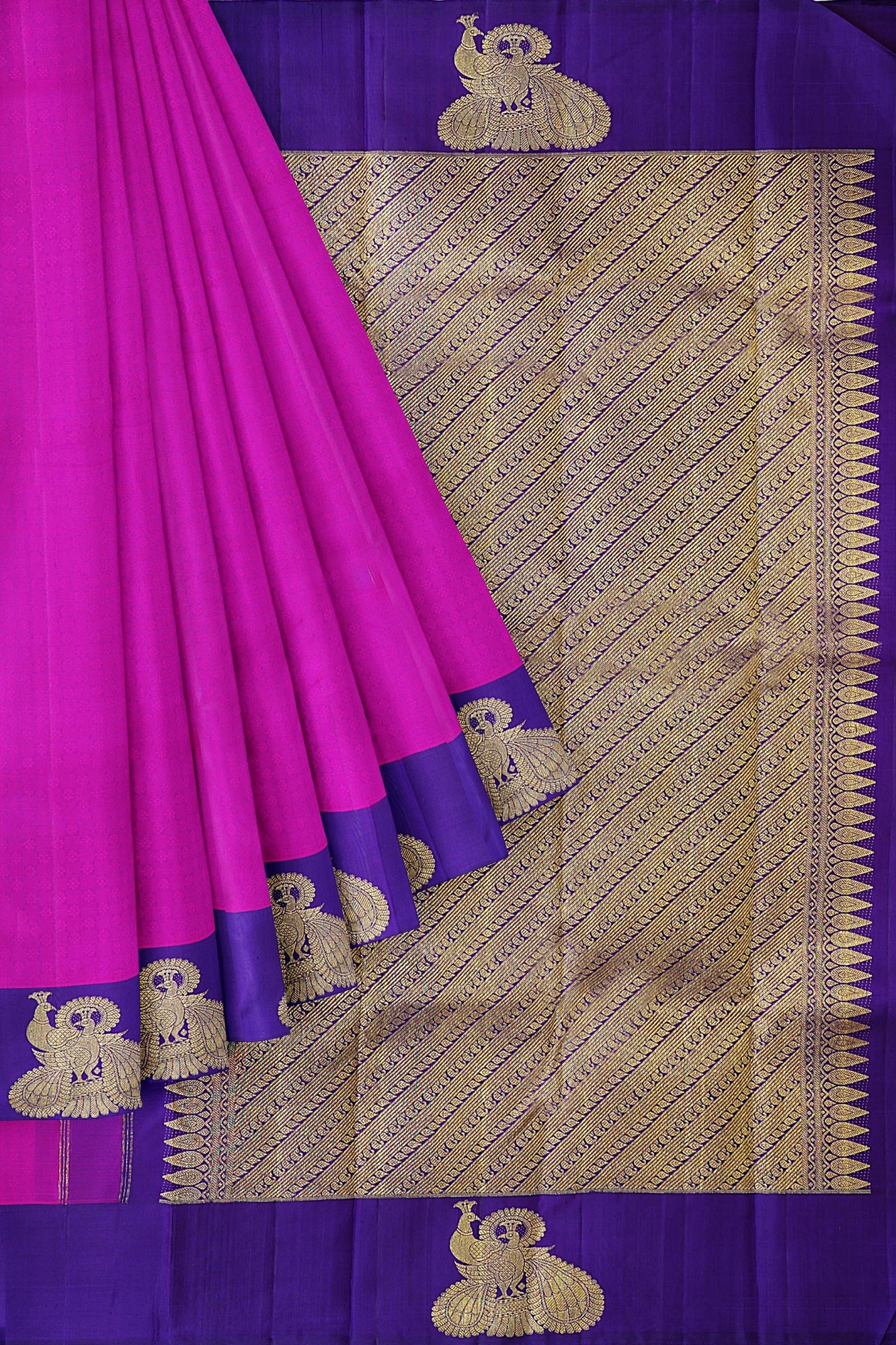 sri kumaran stores kanchipuram silk saree pink saree with dark blue border 1