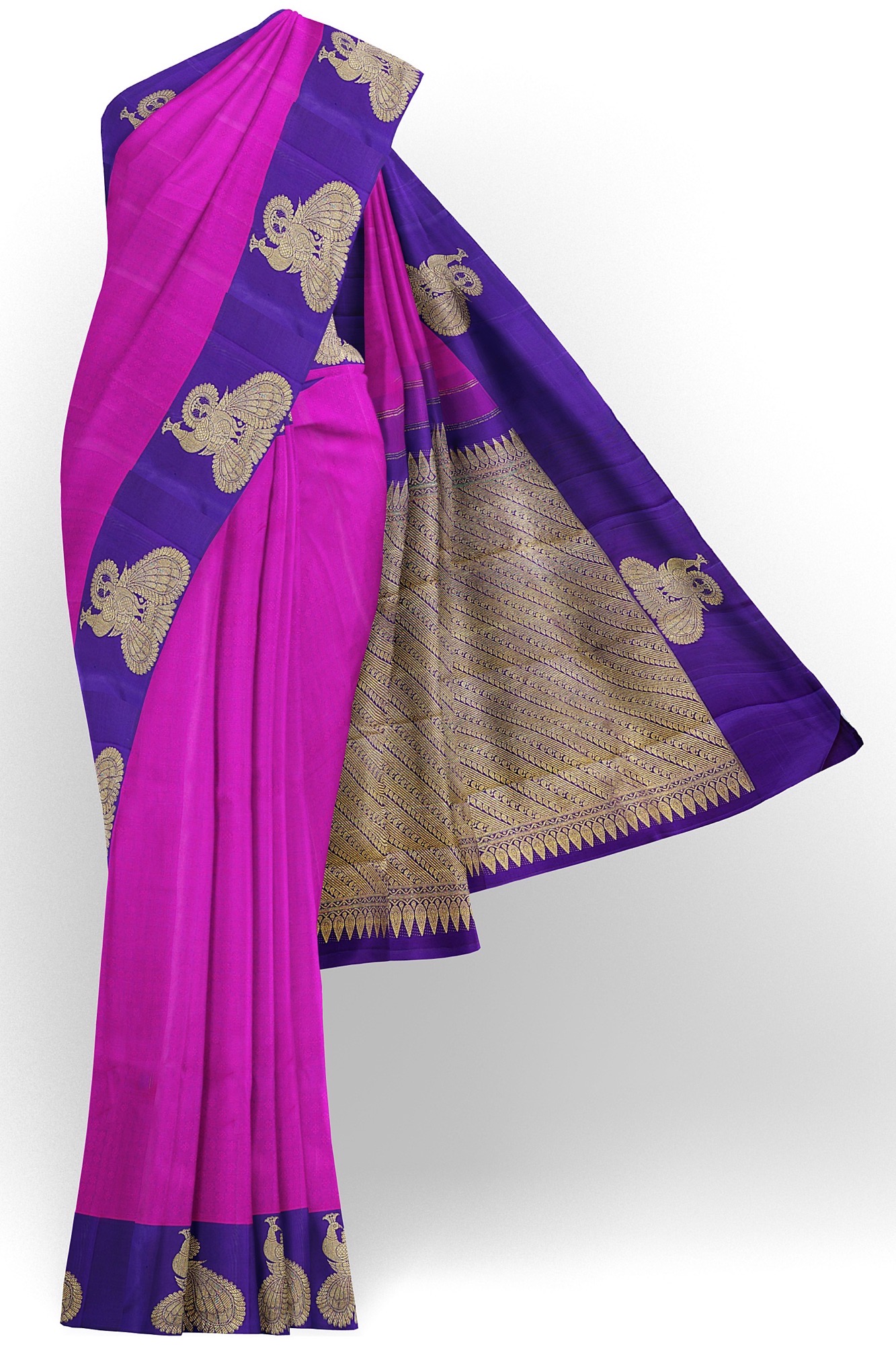 sri kumaran stores kanchipuram silk saree pink saree with dark blue border 2
