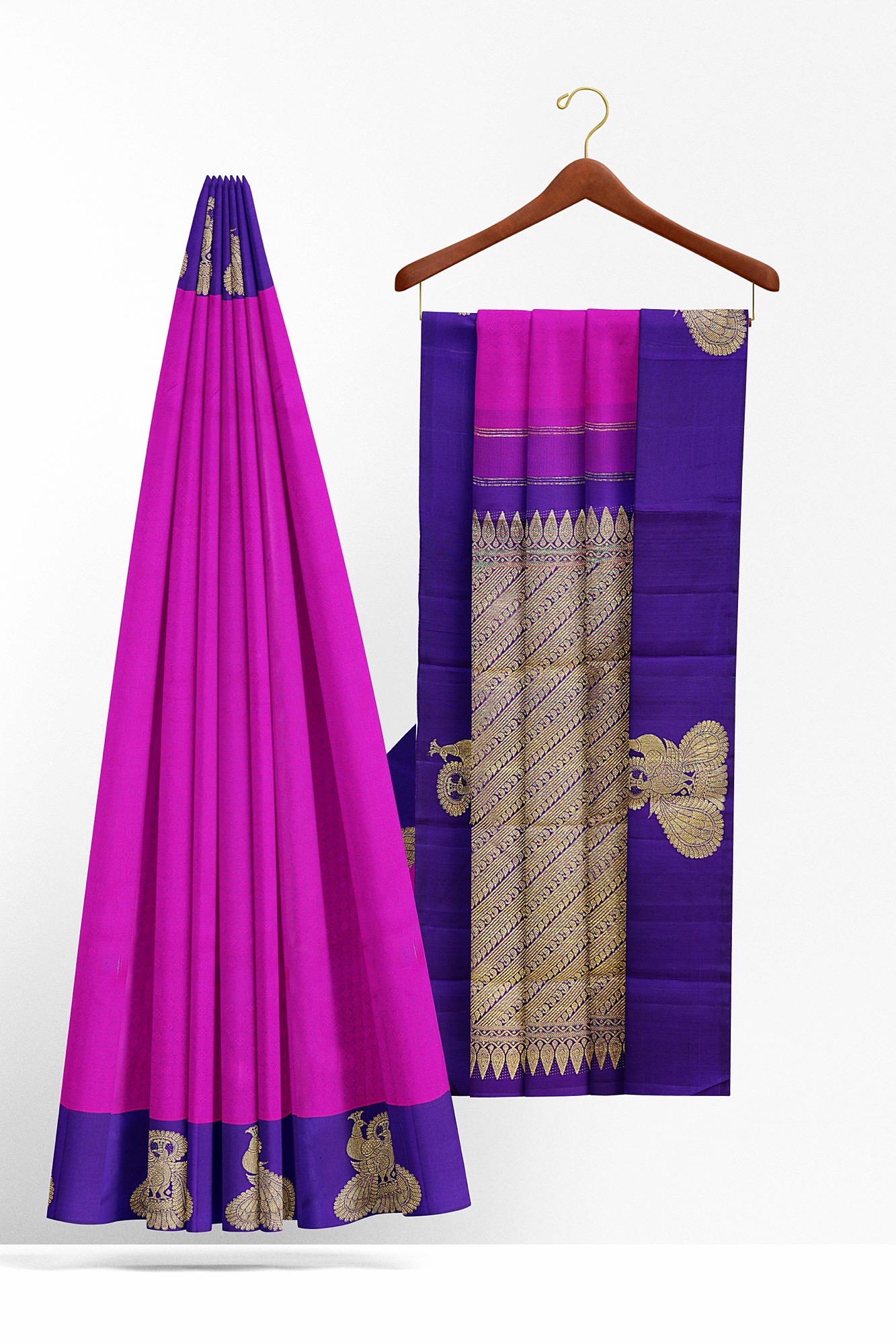 sri kumaran stores kanchipuram silk saree pink saree with dark blue border 3