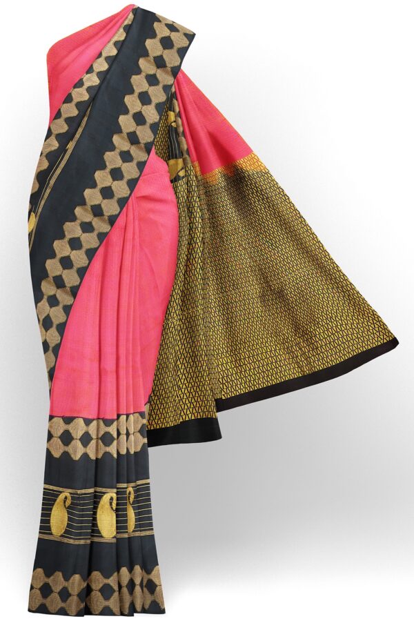 sri kumaran stores kanchipuram silk saree pink saree with golden black border 2