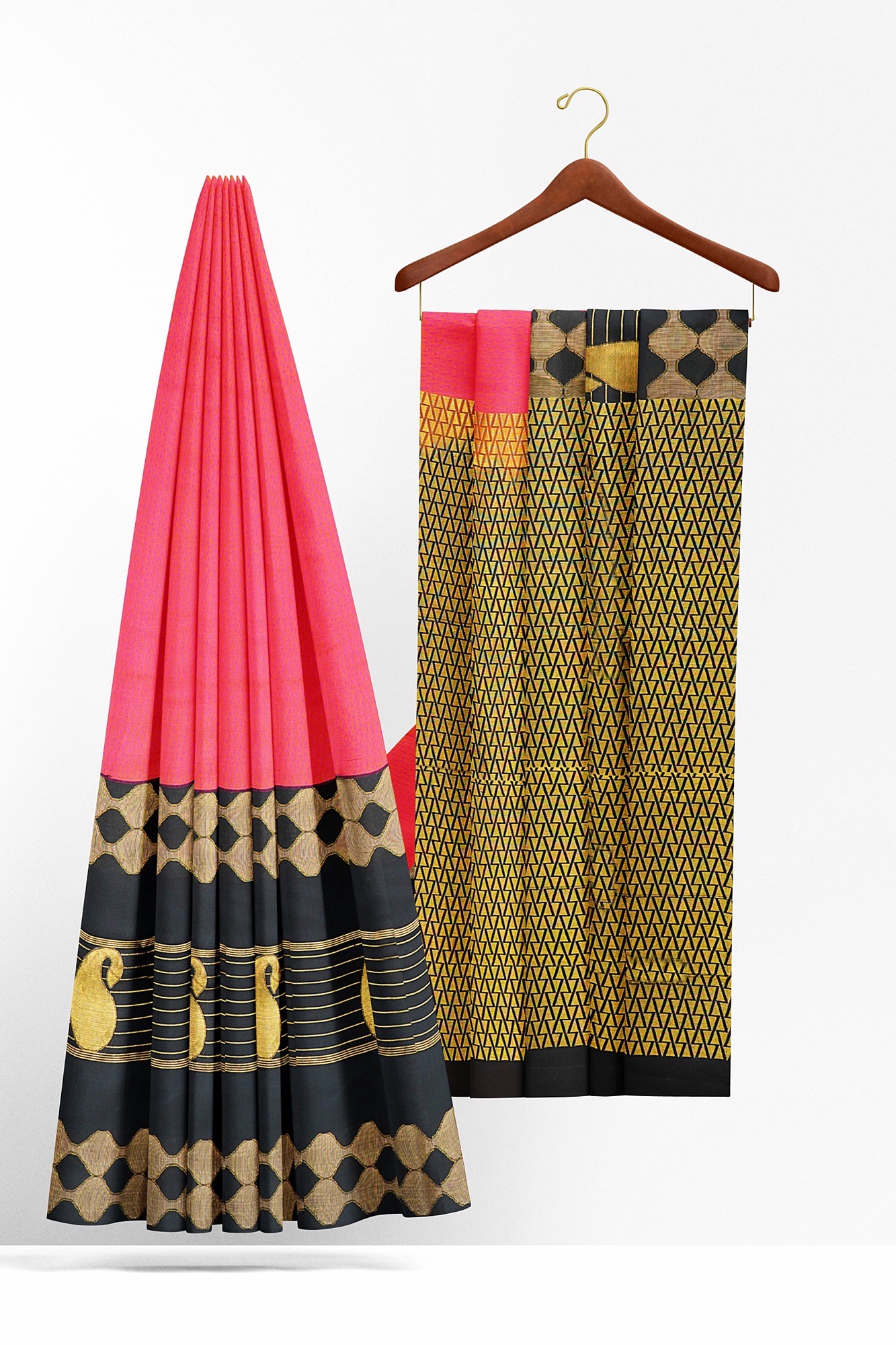 sri kumaran stores kanchipuram silk saree pink saree with golden black border 3