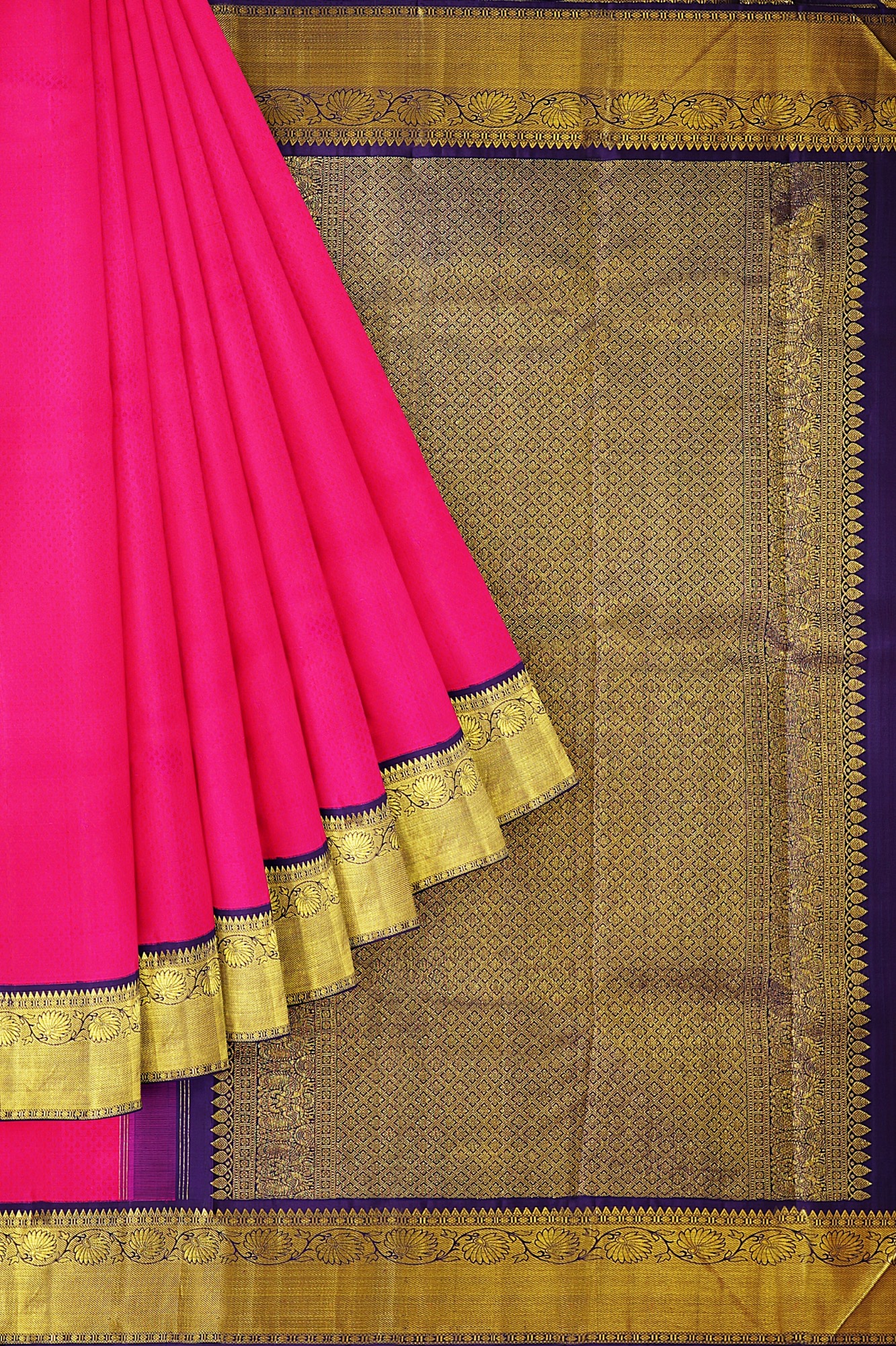 sri kumaran stores kanchipuram silk saree pink saree with golden dark blue border 1