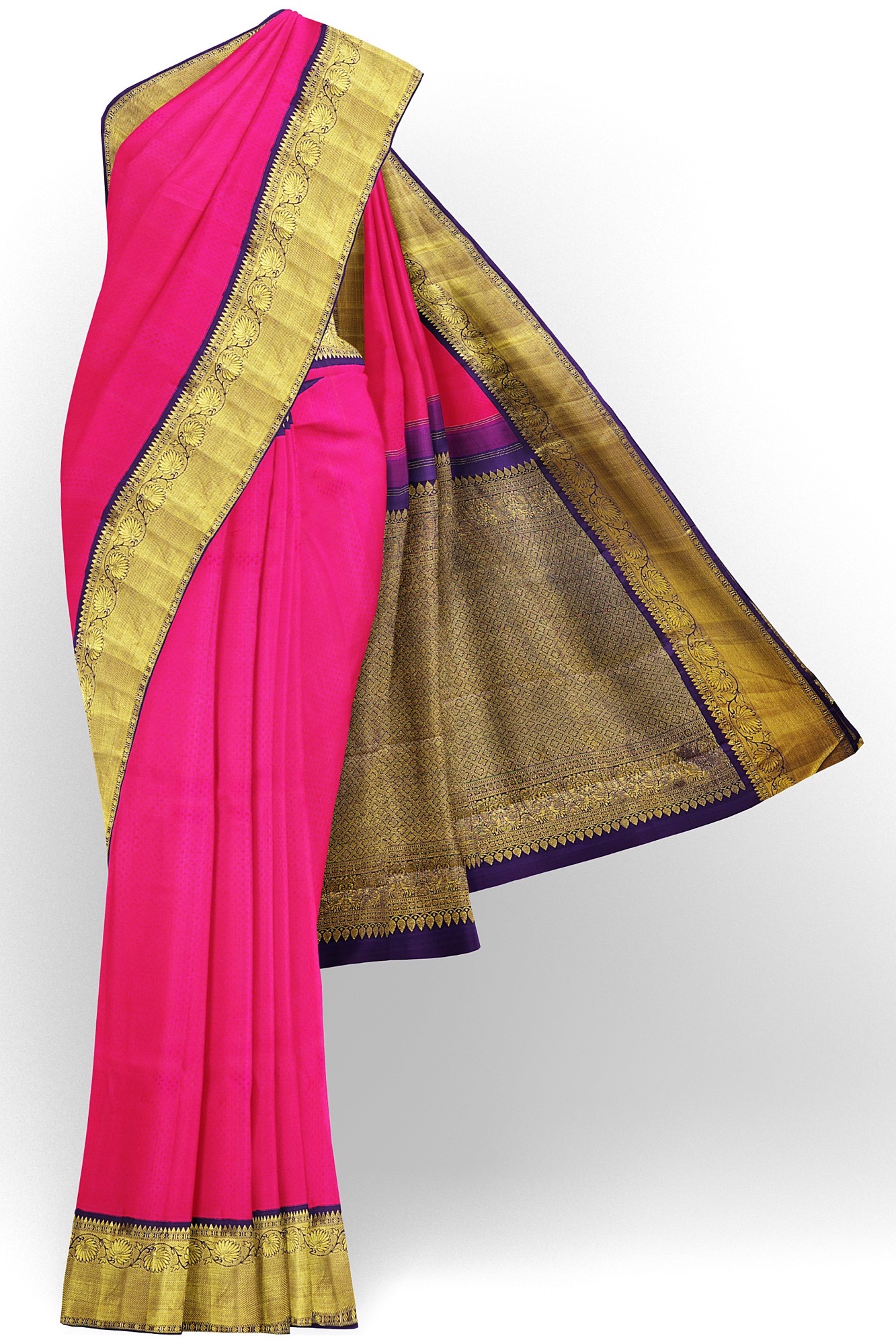 sri kumaran stores kanchipuram silk saree pink saree with golden dark blue border 2