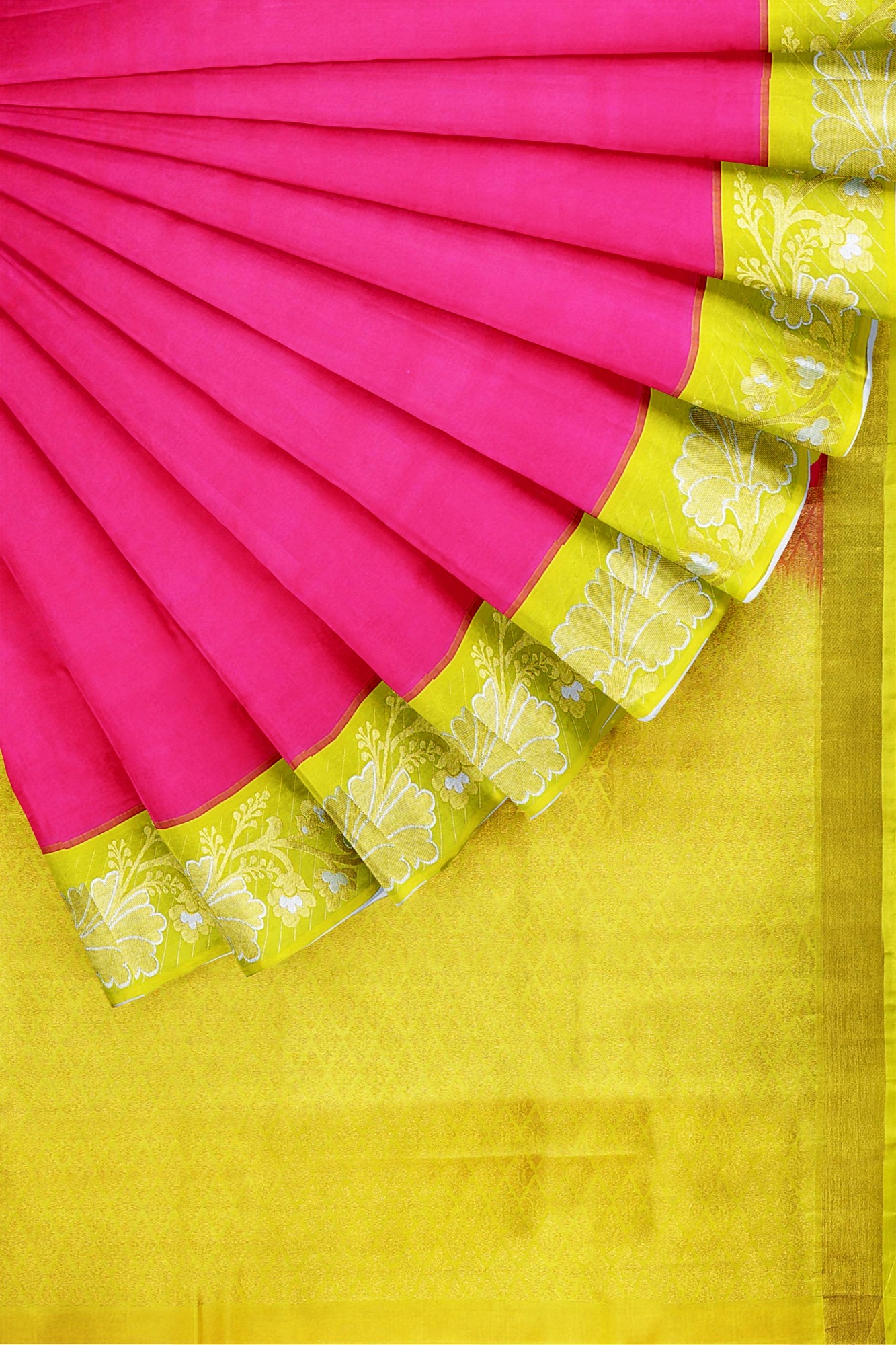 sri kumaran stores kanchipuram silk saree pink saree with golden yellow border 4