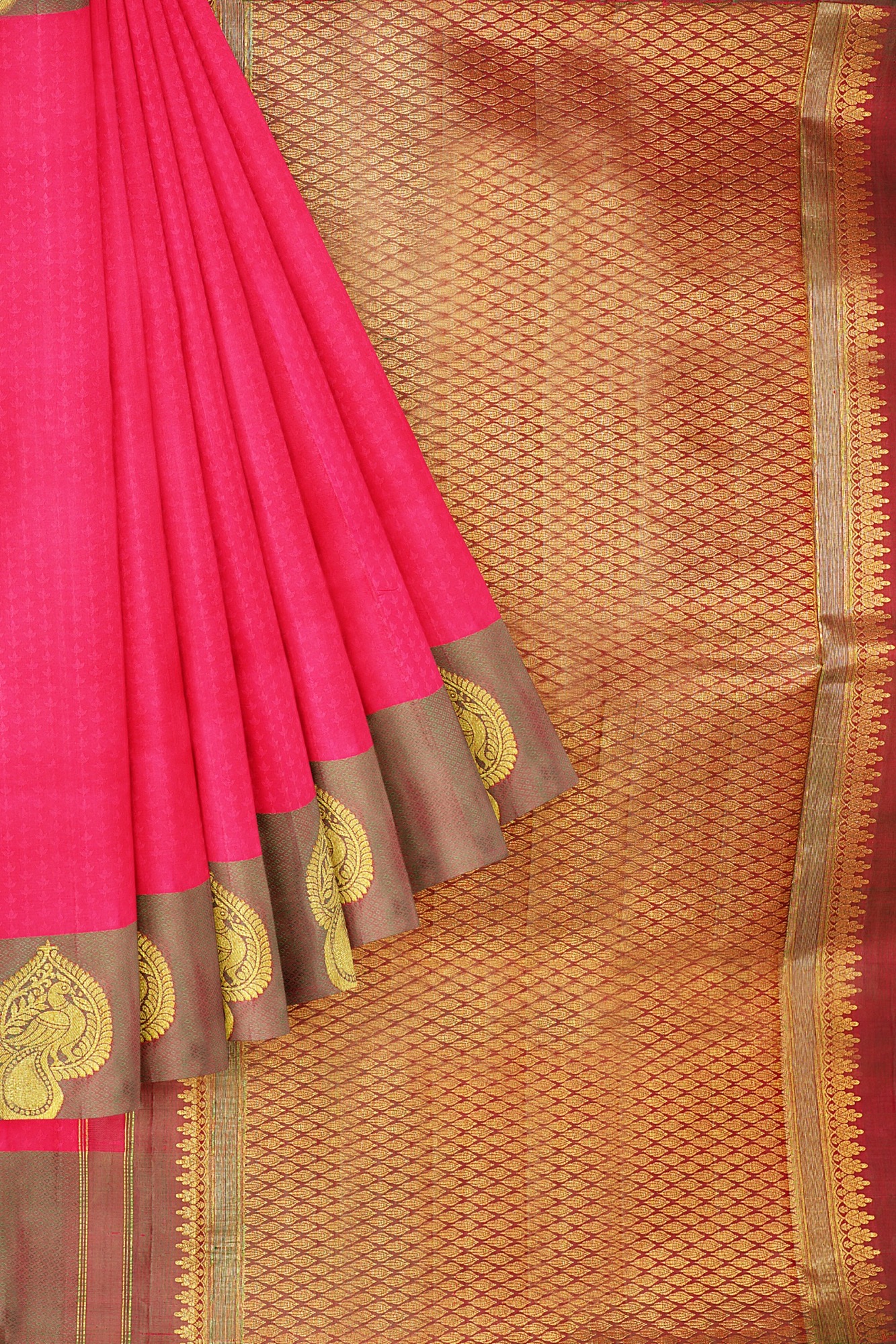 sri kumaran stores kanchipuram silk saree pink saree with grey border 1