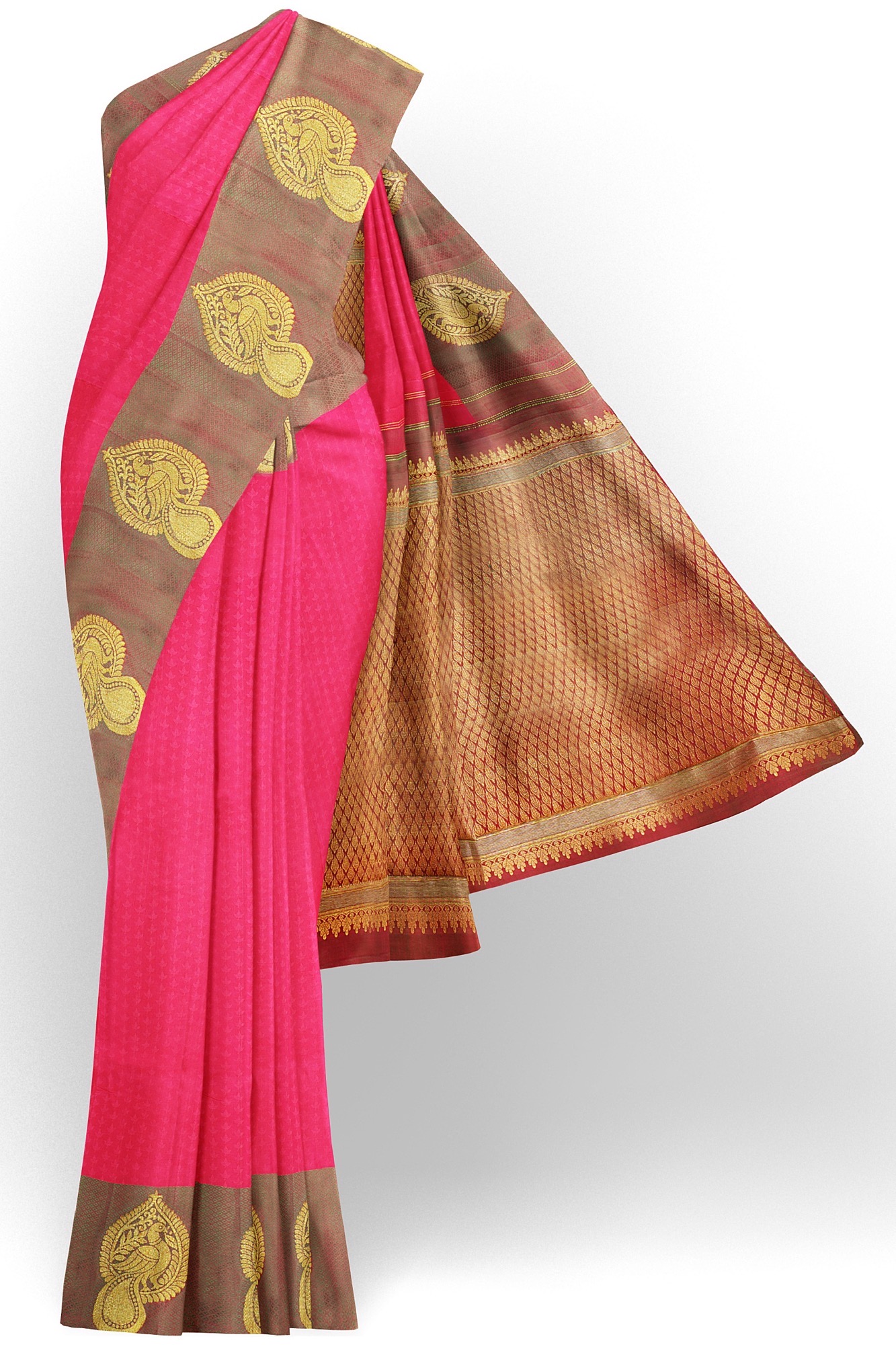 sri kumaran stores kanchipuram silk saree pink saree with grey border 2