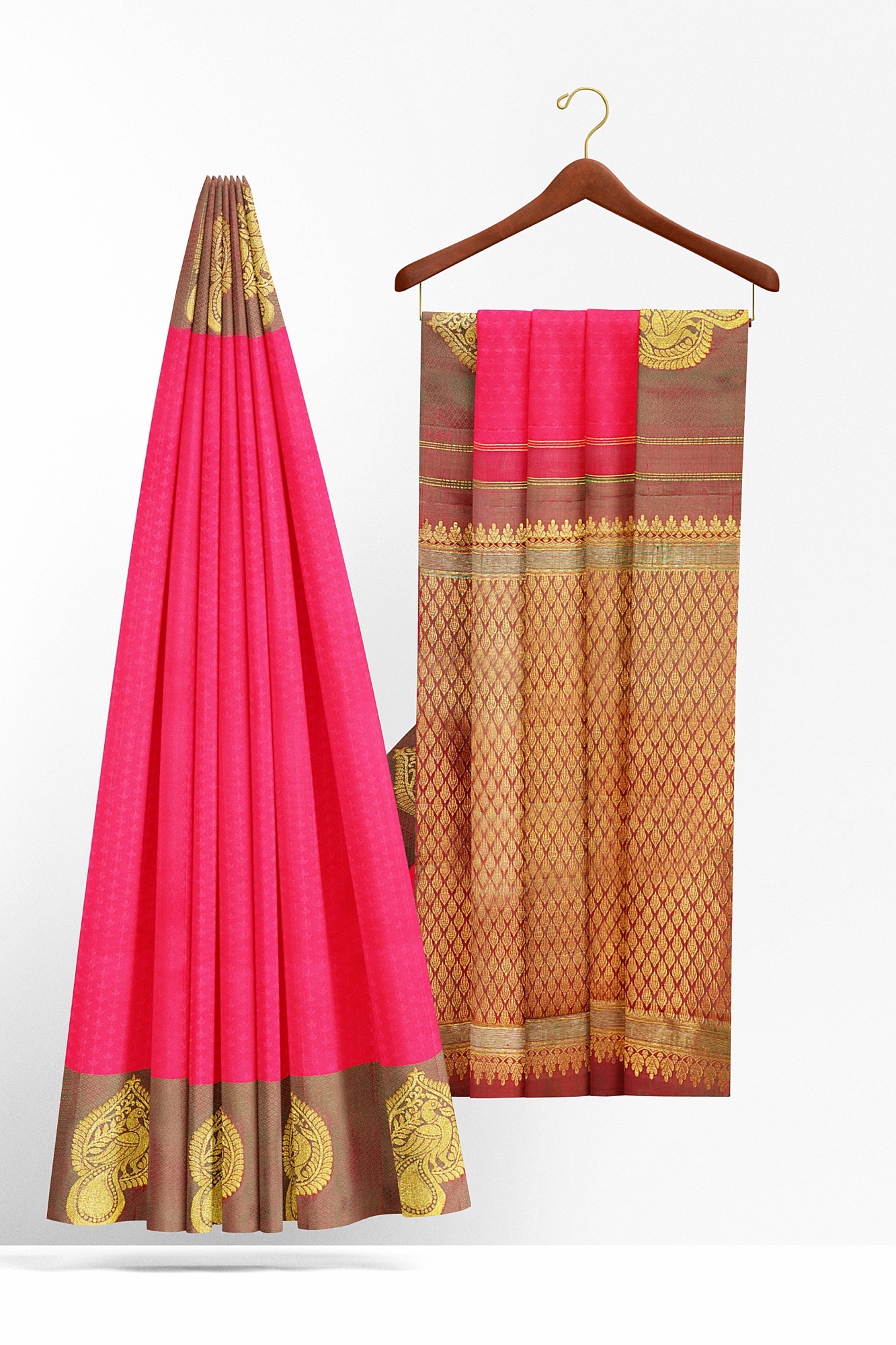 sri kumaran stores kanchipuram silk saree pink saree with grey border 3