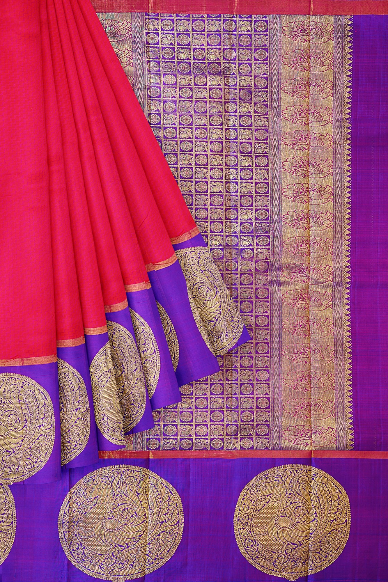 sri kumaran stores kanchipuram silk saree pink saree with purple border 1